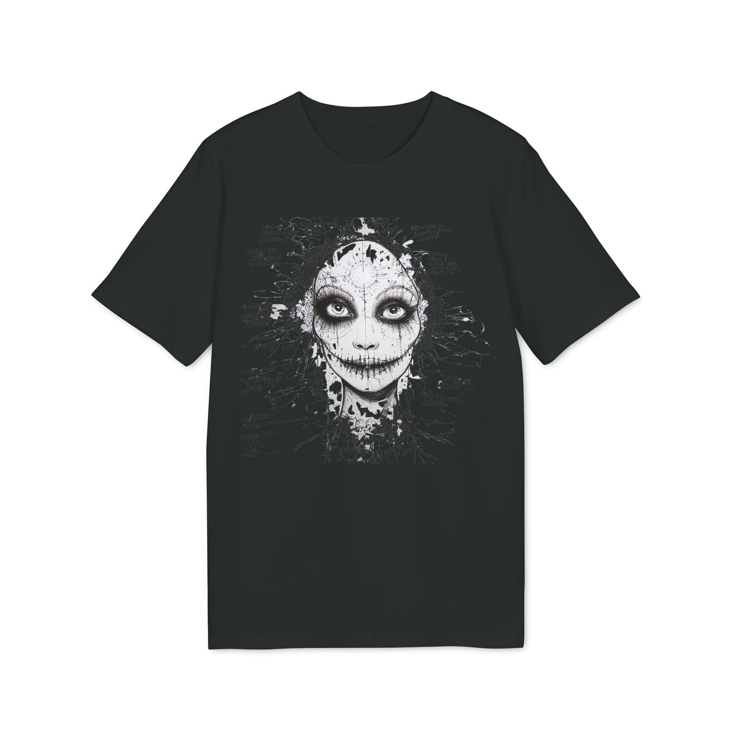 Ucique Stitched Smile T-Shirt – Surreal Gothic Face Design | Eco Unisex Streetwear