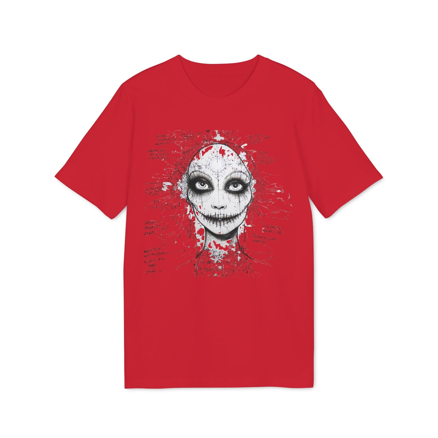 Ucique Stitched Smile T-Shirt – Surreal Gothic Face Design | Eco Unisex Streetwear