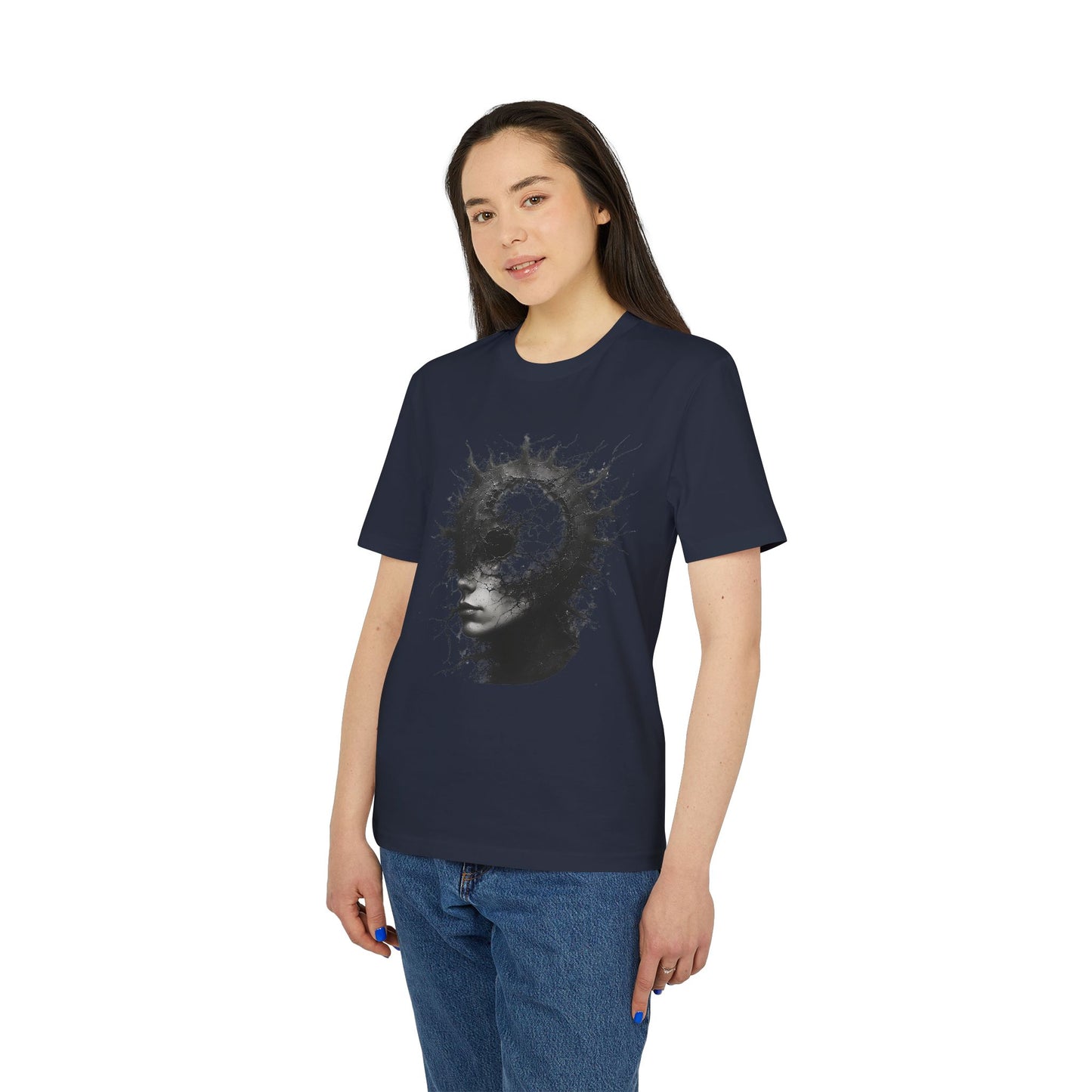 Ucique Spiral Mind T-Shirt – Surreal Cracked Head Design | Organic Cotton Eco Streetwear