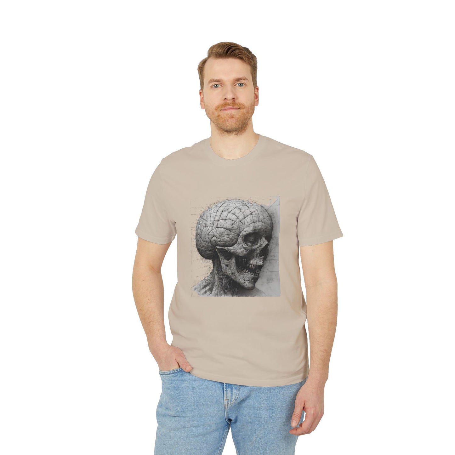 Ucique Mind Anatomy T-Shirt – Surreal Skull Blueprint Design | Organic Cotton Eco Streetwear