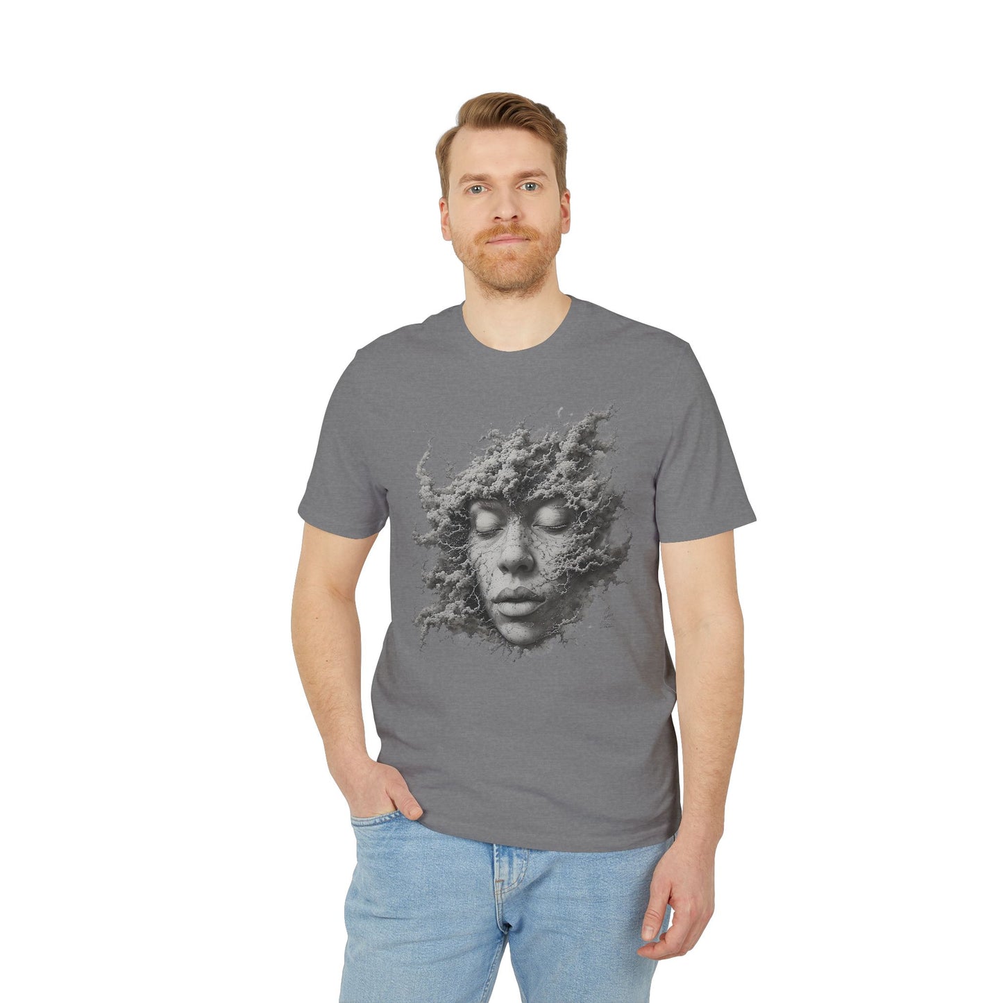 Ucique Dust of Silence T-Shirt – Surreal Face Fragment Design | Organic Cotton Eco Streetwear