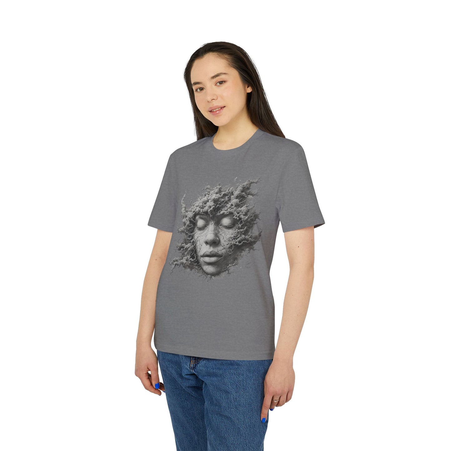 Ucique Dust of Silence T-Shirt – Surreal Face Fragment Design | Organic Cotton Eco Streetwear
