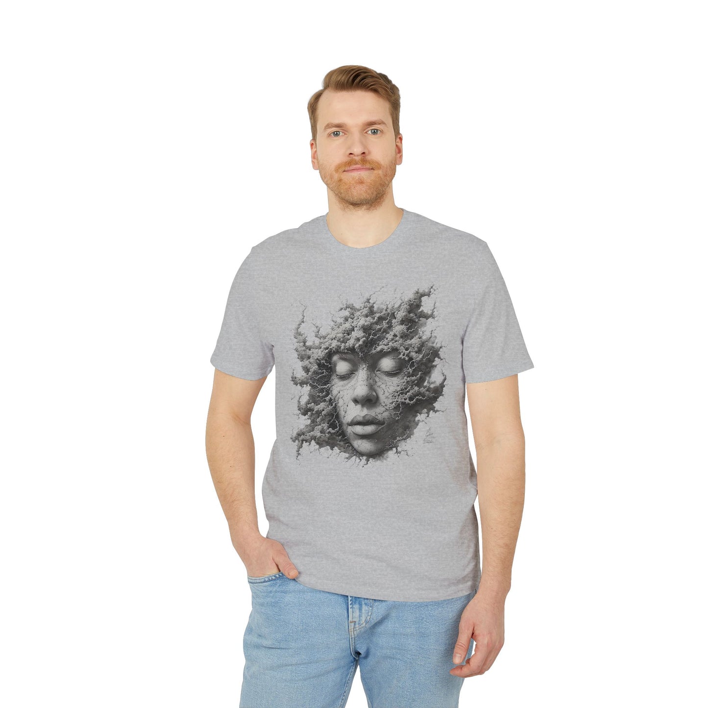 Ucique Dust of Silence T-Shirt – Surreal Face Fragment Design | Organic Cotton Eco Streetwear