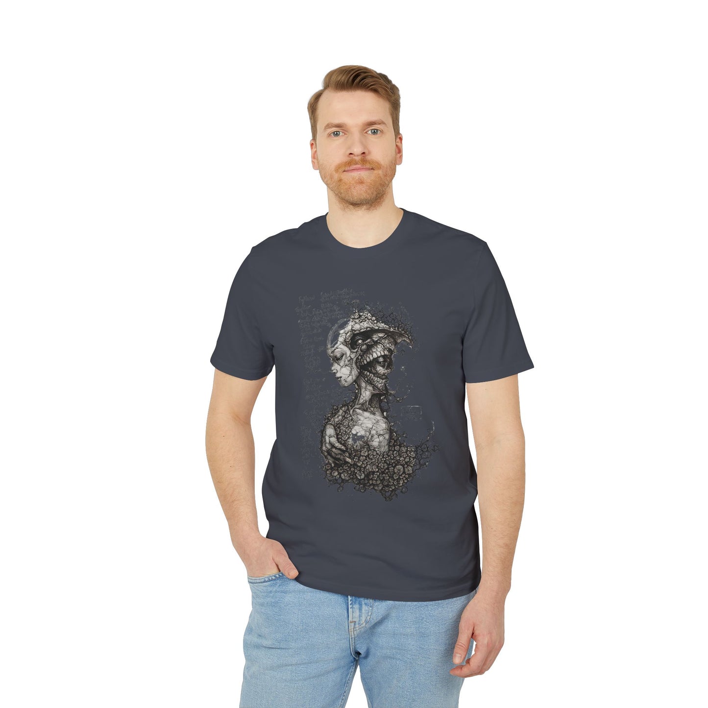 Ucique Dual Existence T-Shirt – Surreal Line-Art Fusion | Organic Cotton Eco Streetwear