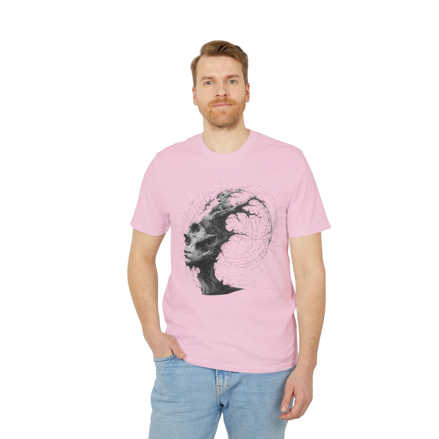 Ucique Echo Skull T-Shirt – Surreal Cosmic Anatomy Design | Organic Cotton Eco Streetwear