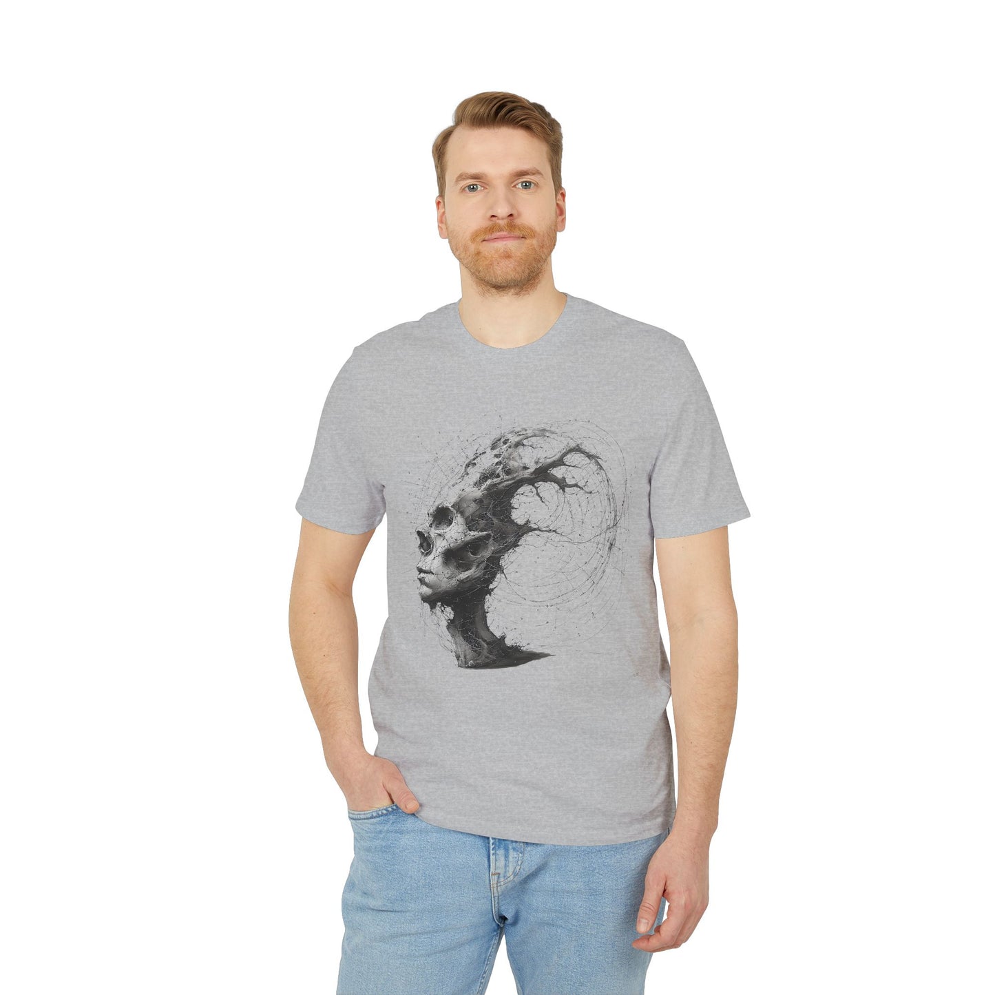 Ucique Echo Skull T-Shirt – Surreal Cosmic Anatomy Design | Organic Cotton Eco Streetwear