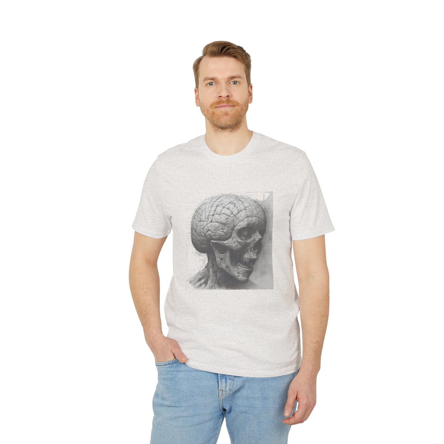 Ucique Mind Anatomy T-Shirt – Surreal Skull Blueprint Design | Organic Cotton Eco Streetwear