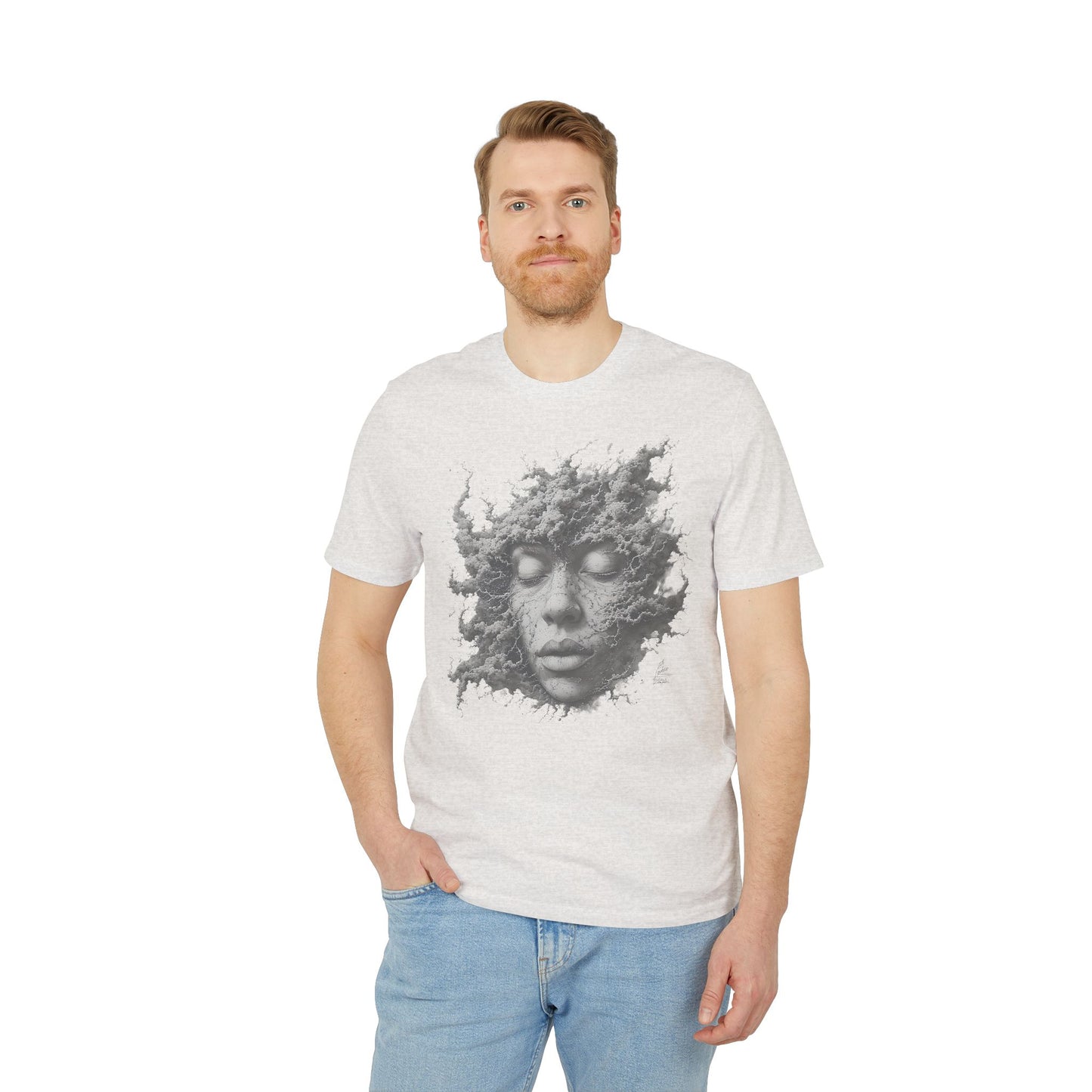Ucique Dust of Silence T-Shirt – Surreal Face Fragment Design | Organic Cotton Eco Streetwear