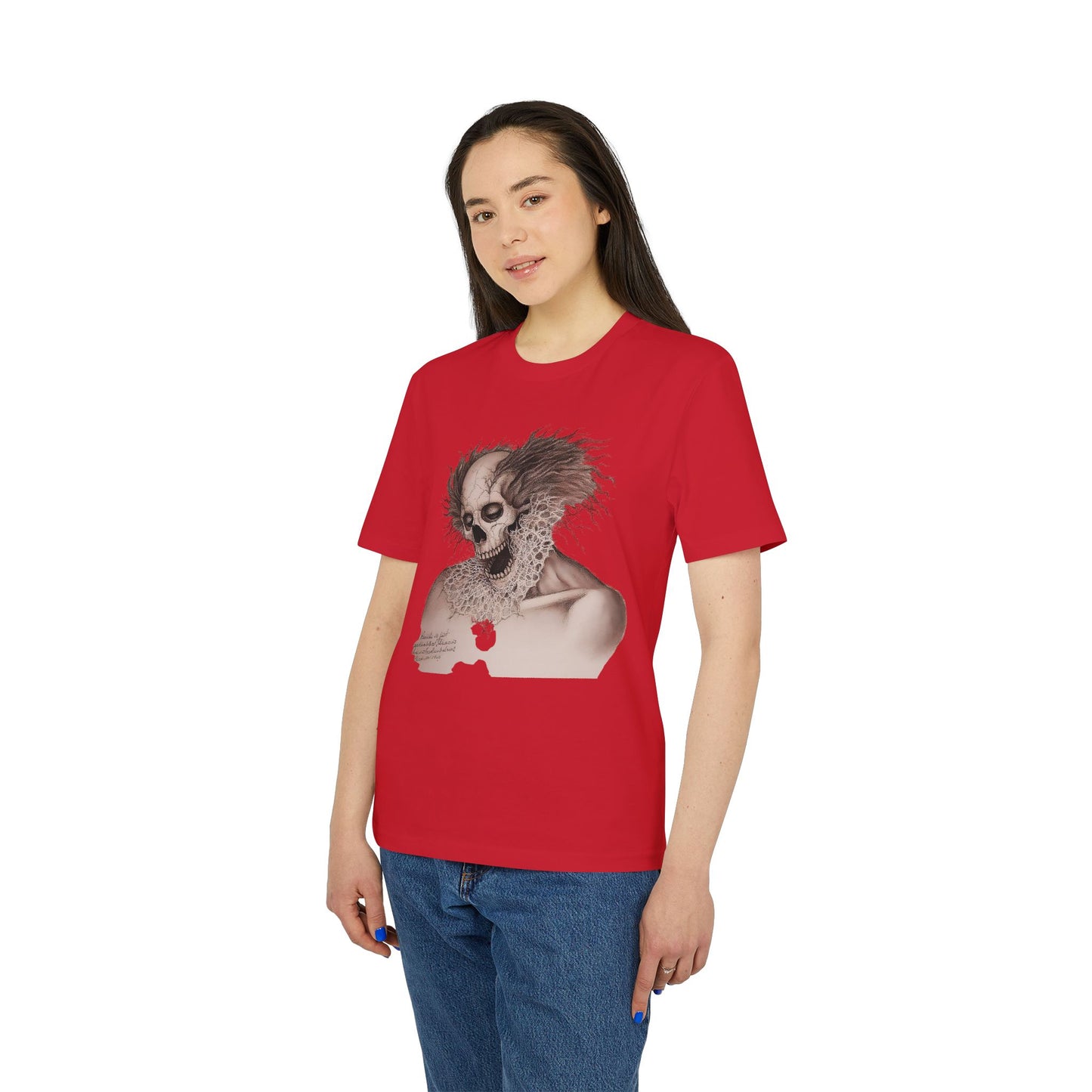 Ucique Bone Jester T-Shirt – Surreal Skull Portrait | Organic Cotton Eco Gothic Streetwear