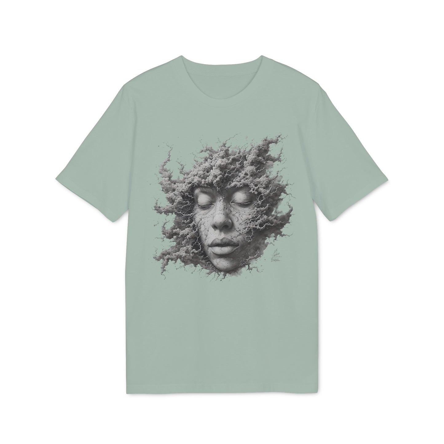 Ucique Dust of Silence T-Shirt – Surreal Face Fragment Design | Organic Cotton Eco Streetwear