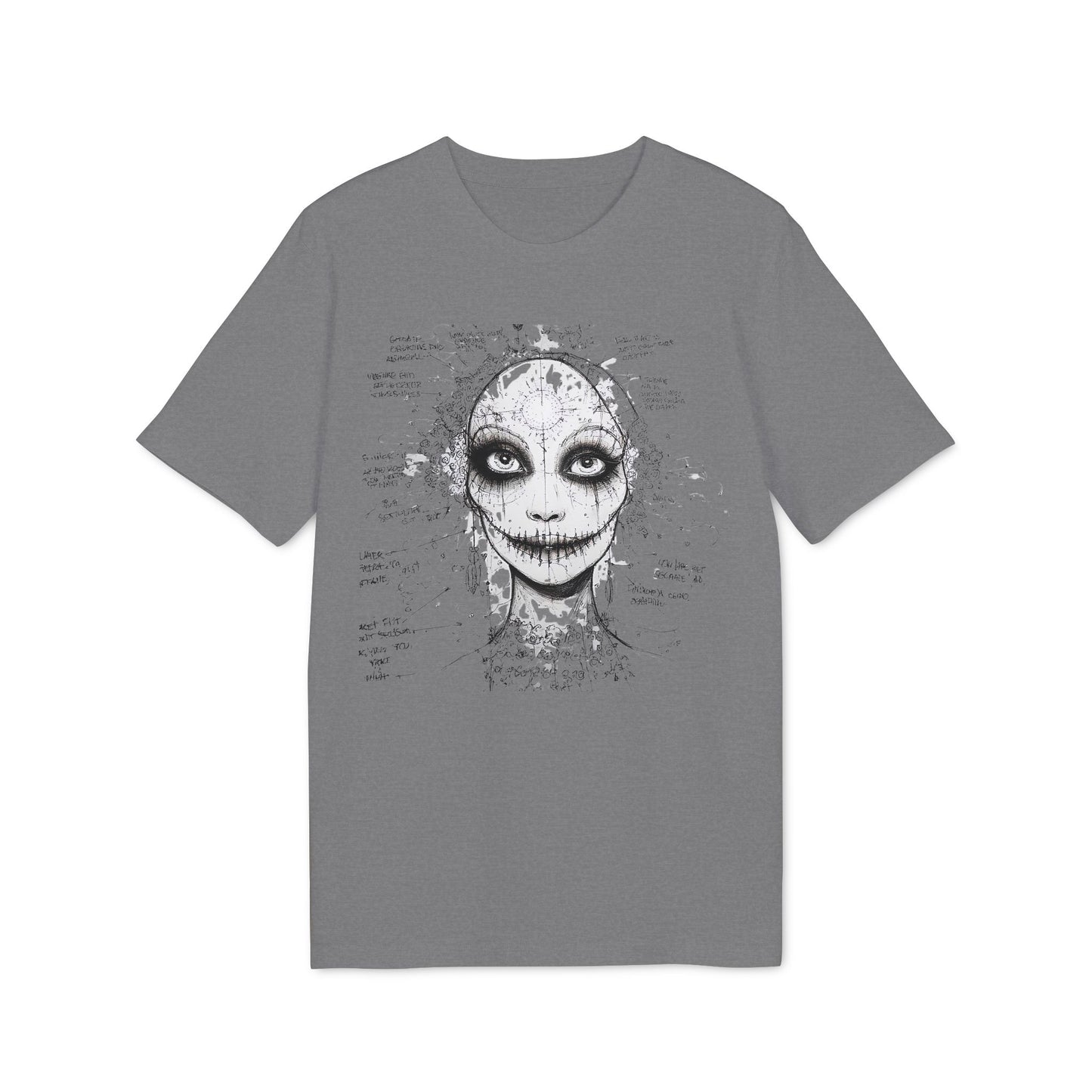 Ucique Stitched Smile T-Shirt – Surreal Gothic Face Design | Eco Unisex Streetwear