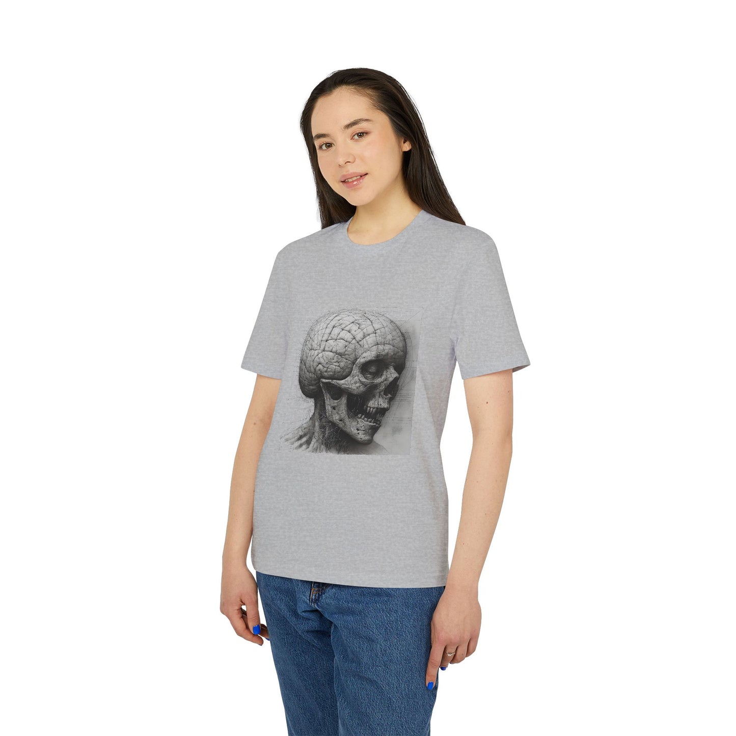 Ucique Mind Anatomy T-Shirt – Surreal Skull Blueprint Design | Organic Cotton Eco Streetwear