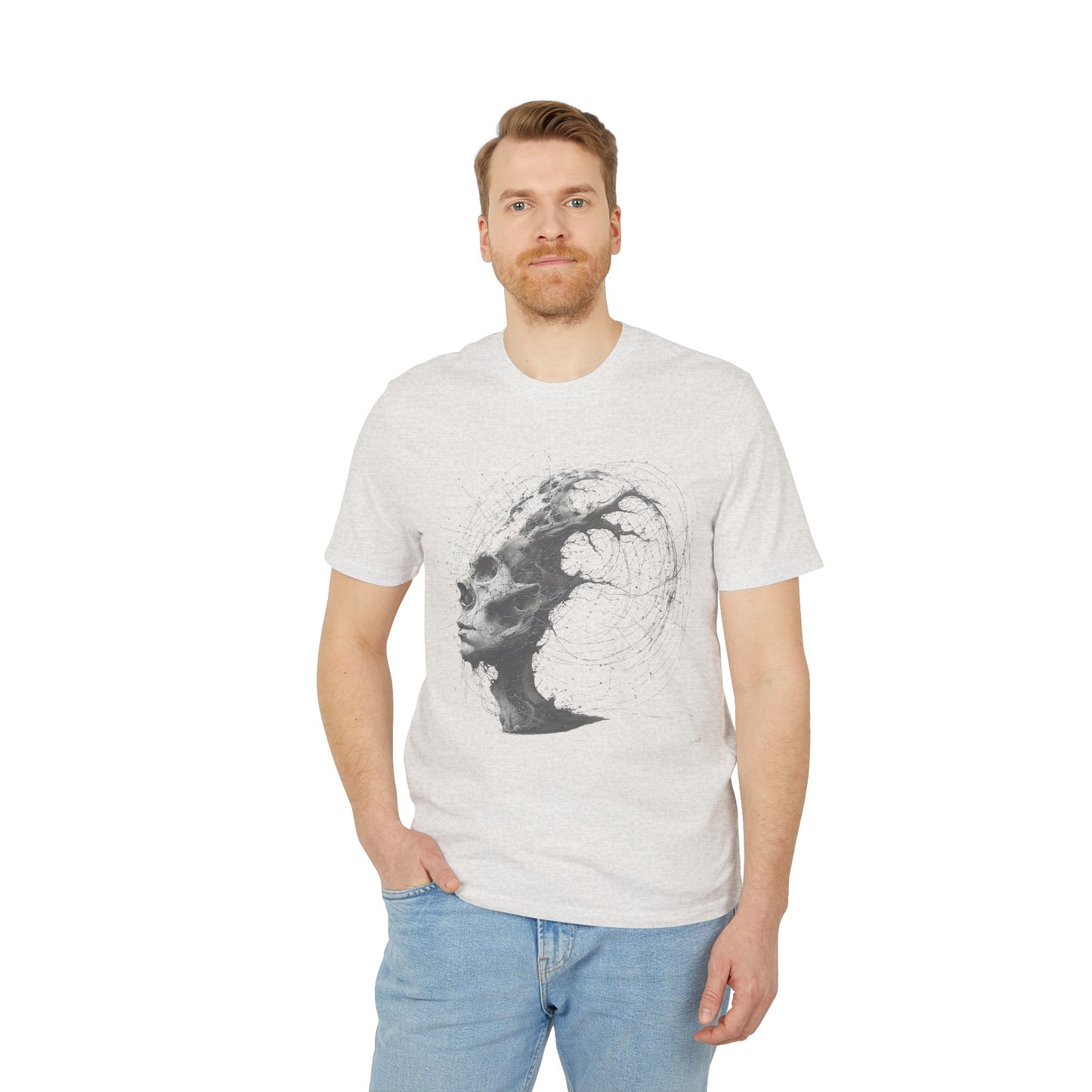 Ucique Echo Skull T-Shirt – Surreal Cosmic Anatomy Design | Organic Cotton Eco Streetwear