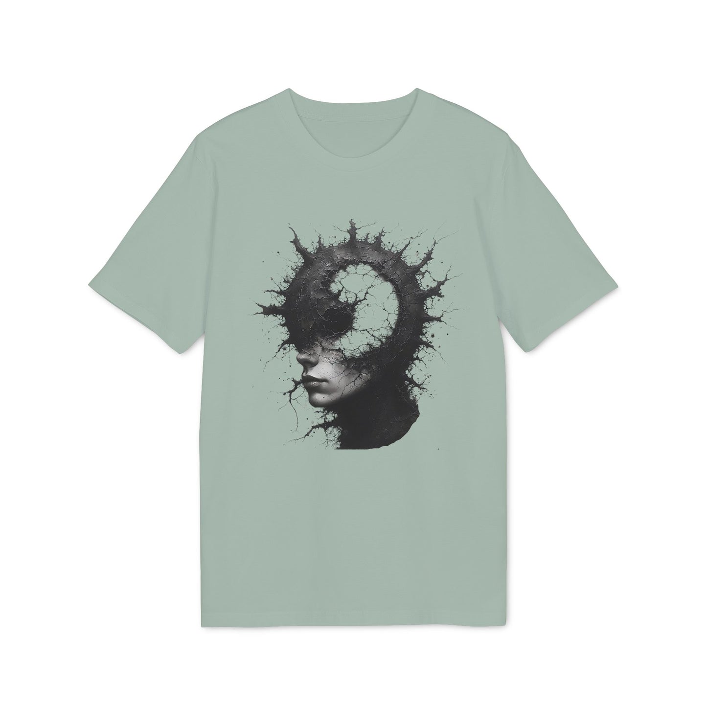 Ucique Spiral Mind T-Shirt – Surreal Cracked Head Design | Organic Cotton Eco Streetwear