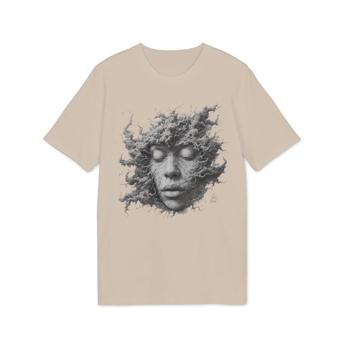 Ucique Dust of Silence T-Shirt – Surreal Face Fragment Design | Organic Cotton Eco Streetwear