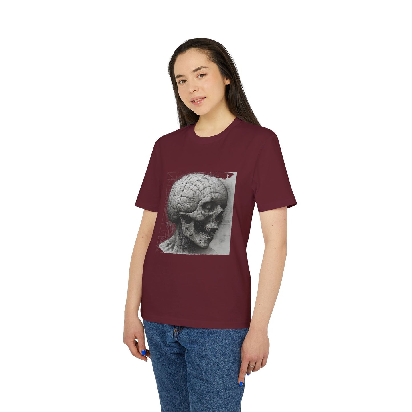 Ucique Mind Anatomy T-Shirt – Surreal Skull Blueprint Design | Organic Cotton Eco Streetwear
