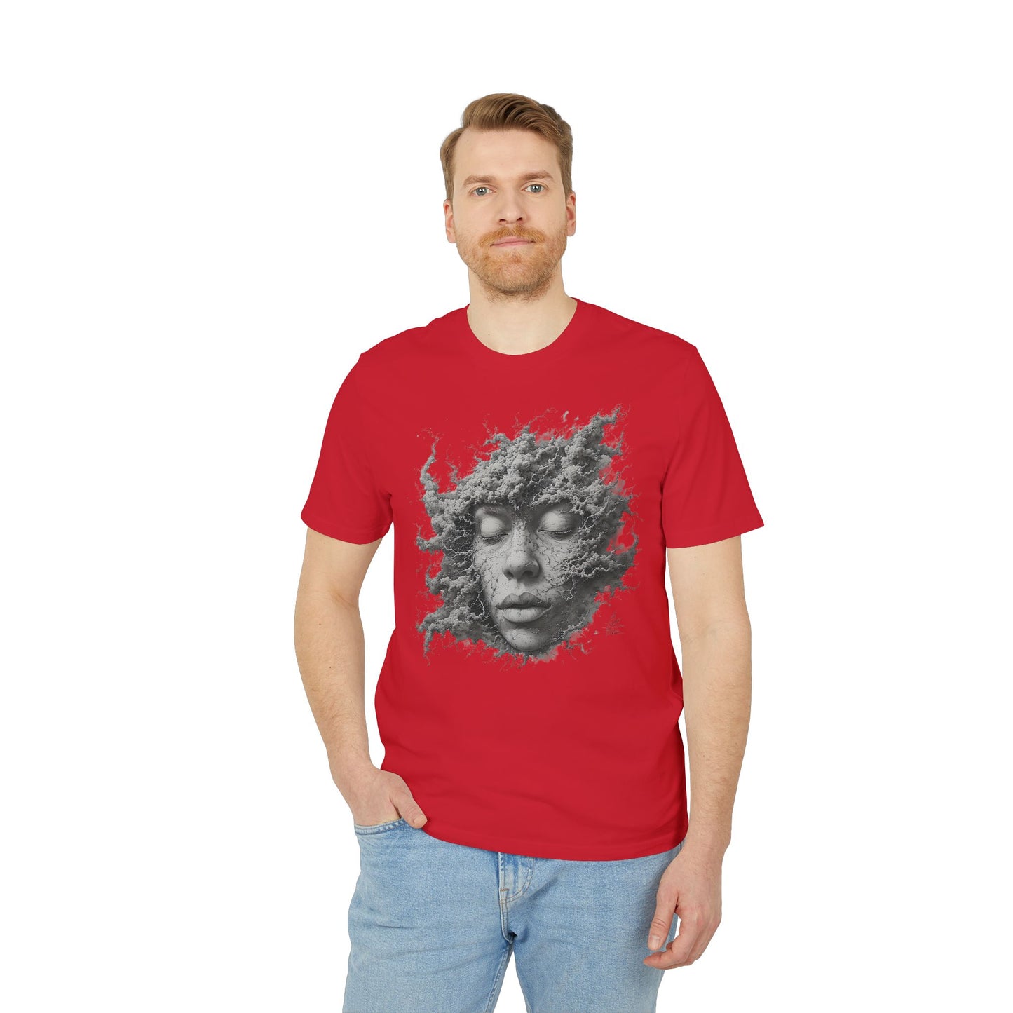 Ucique Dust of Silence T-Shirt – Surreal Face Fragment Design | Organic Cotton Eco Streetwear
