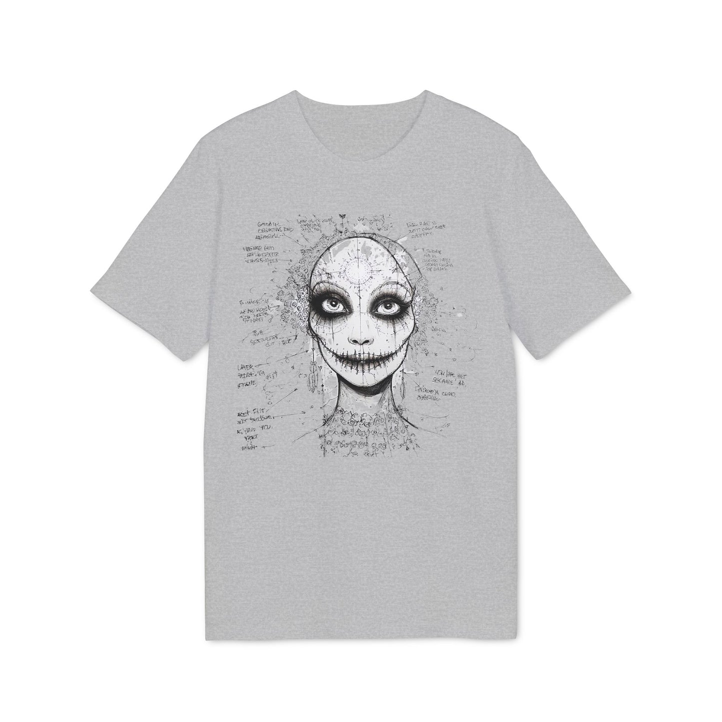 Ucique Stitched Smile T-Shirt – Surreal Gothic Face Design | Eco Unisex Streetwear