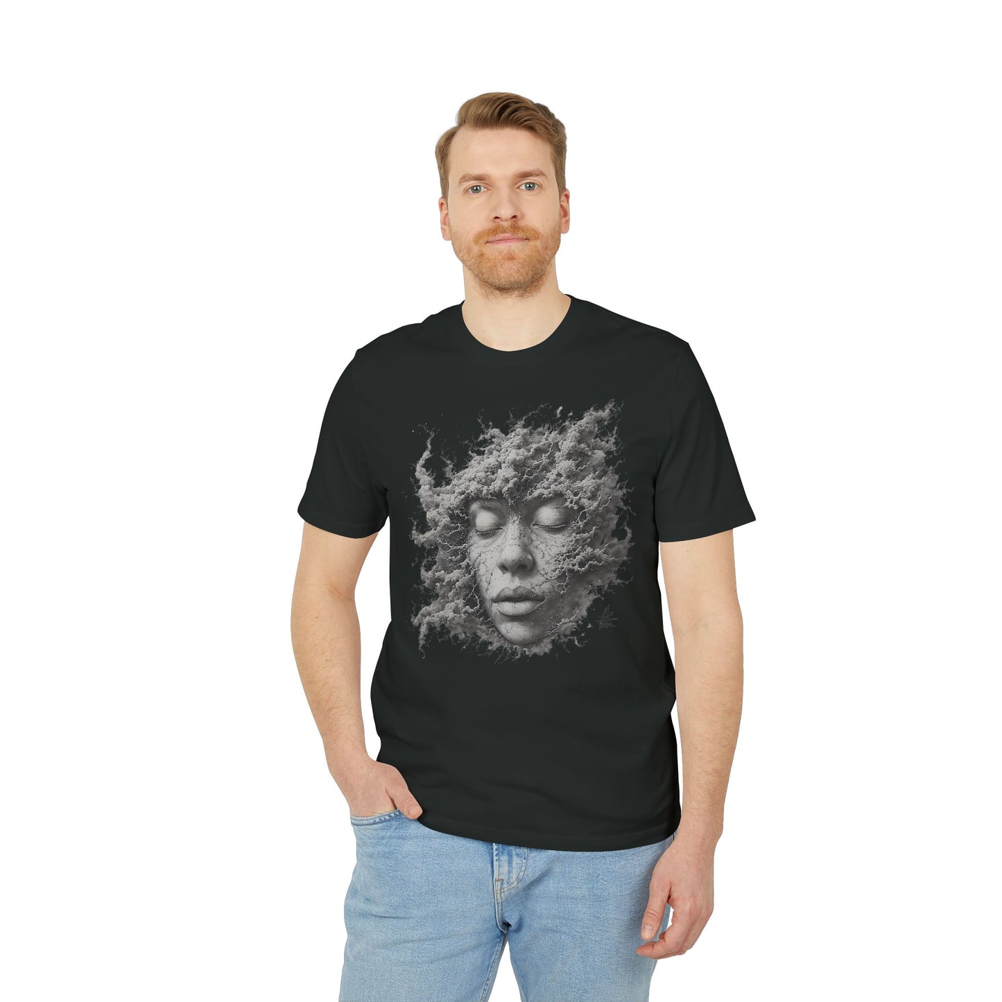 Ucique Dust of Silence T-Shirt – Surreal Face Fragment Design | Organic Cotton Eco Streetwear
