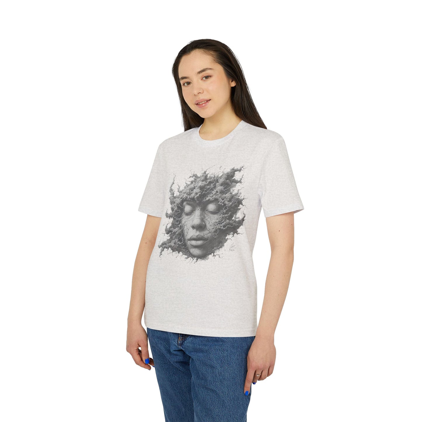 Ucique Dust of Silence T-Shirt – Surreal Face Fragment Design | Organic Cotton Eco Streetwear