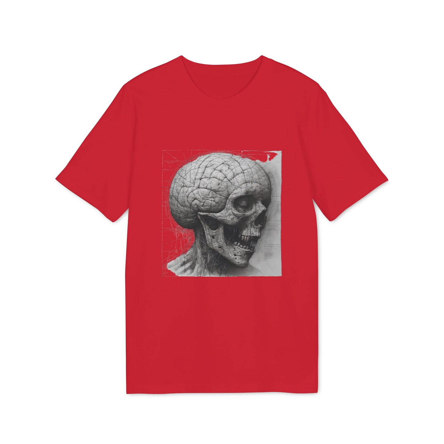 Ucique Mind Anatomy T-Shirt – Surreal Skull Blueprint Design | Organic Cotton Eco Streetwear