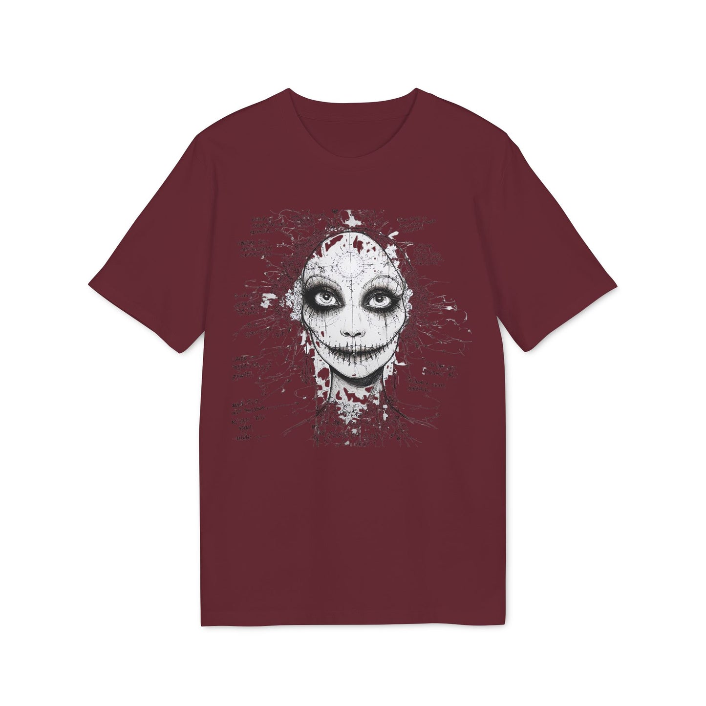 Ucique Stitched Smile T-Shirt – Surreal Gothic Face Design | Eco Unisex Streetwear