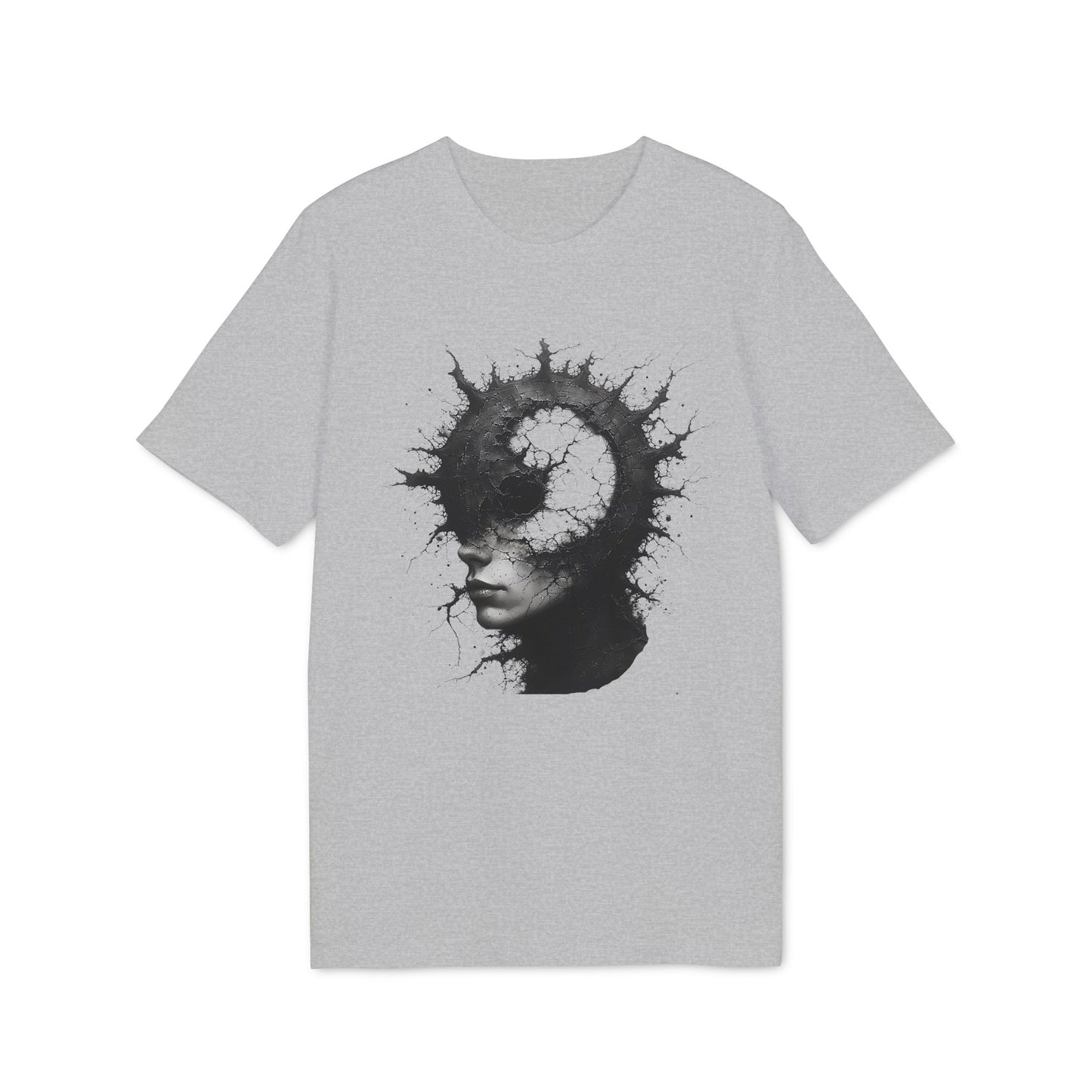 Ucique Spiral Mind T-Shirt – Surreal Cracked Head Design | Organic Cotton Eco Streetwear