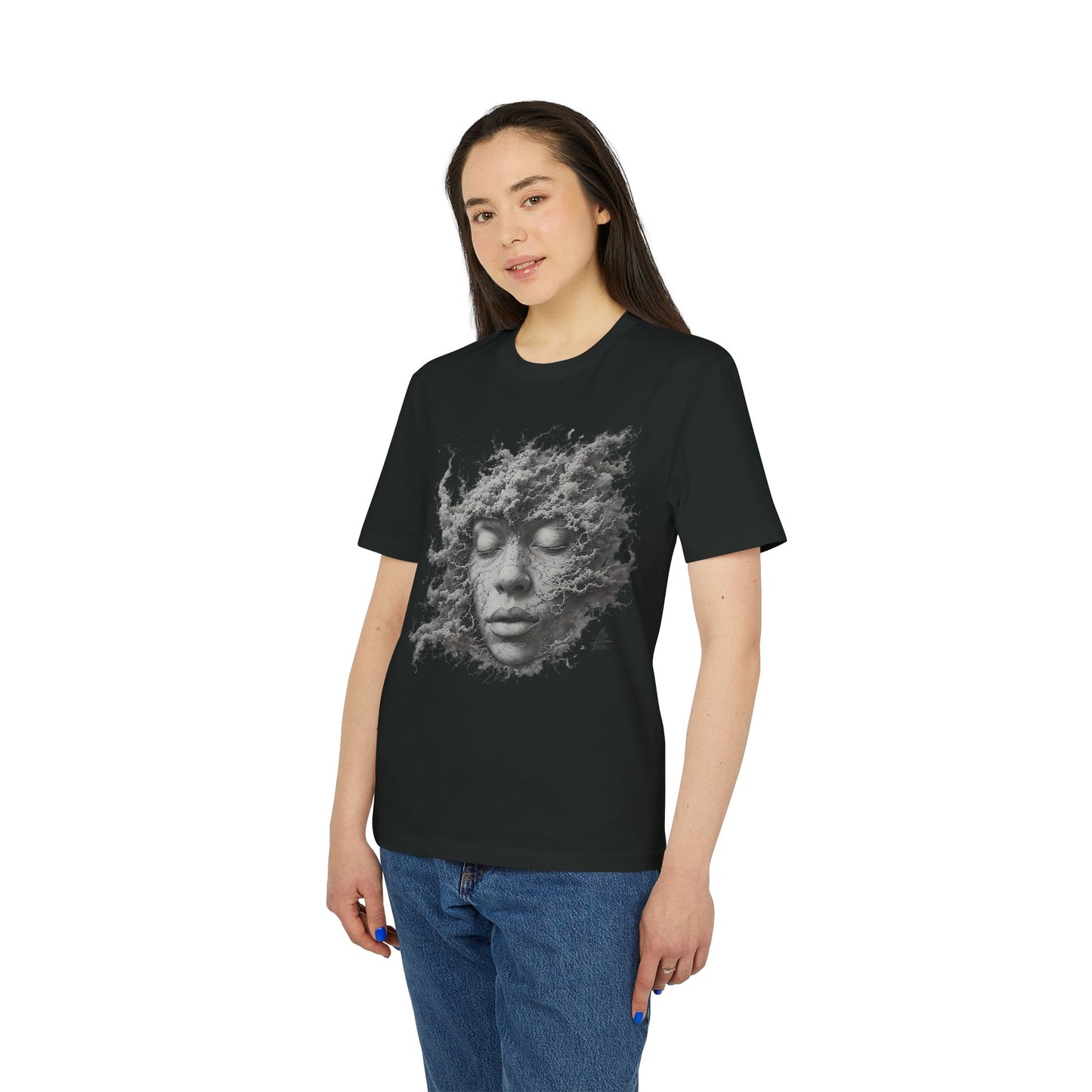 Ucique Dust of Silence T-Shirt – Surreal Face Fragment Design | Organic Cotton Eco Streetwear