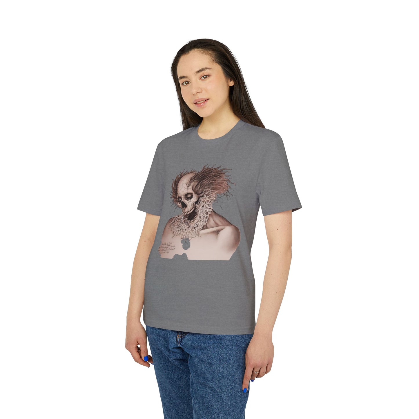 Ucique Bone Jester T-Shirt – Surreal Skull Portrait | Organic Cotton Eco Gothic Streetwear