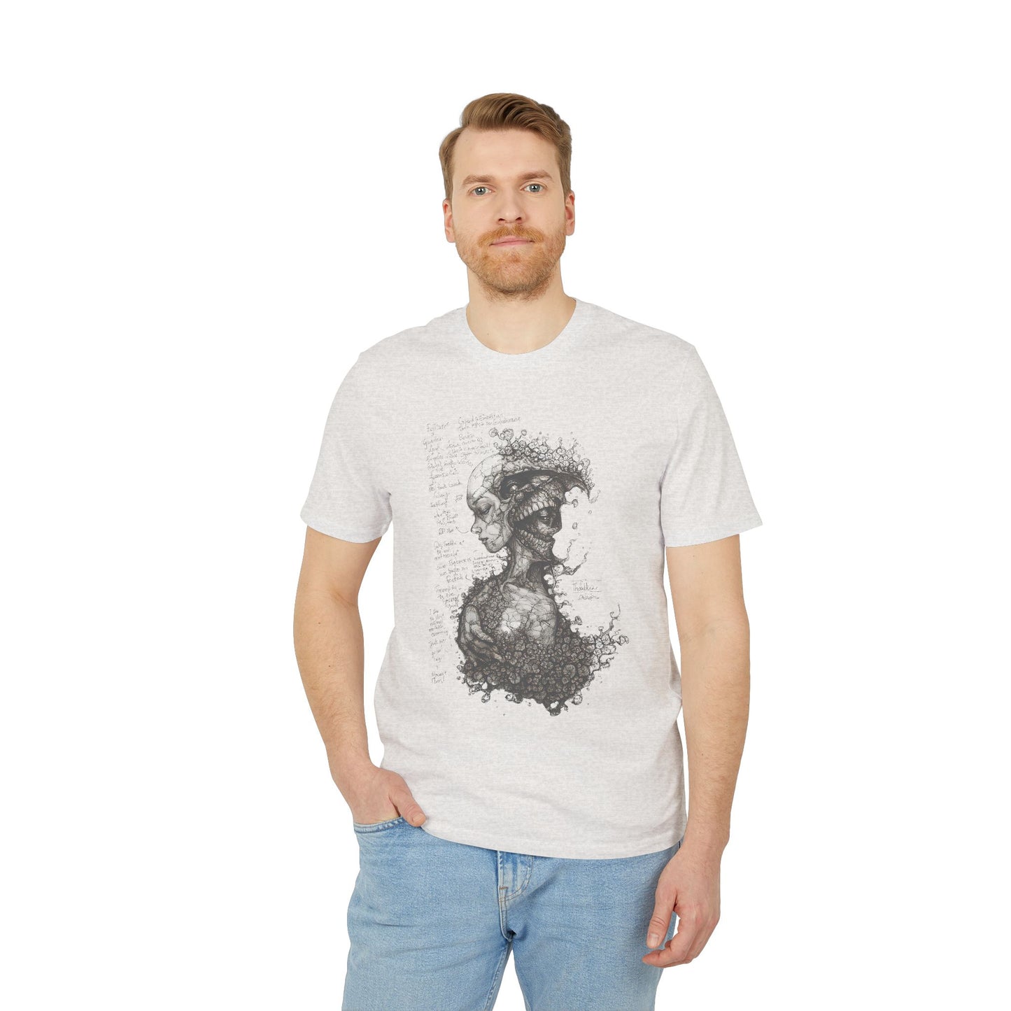 Ucique Dual Existence T-Shirt – Surreal Line-Art Fusion | Organic Cotton Eco Streetwear