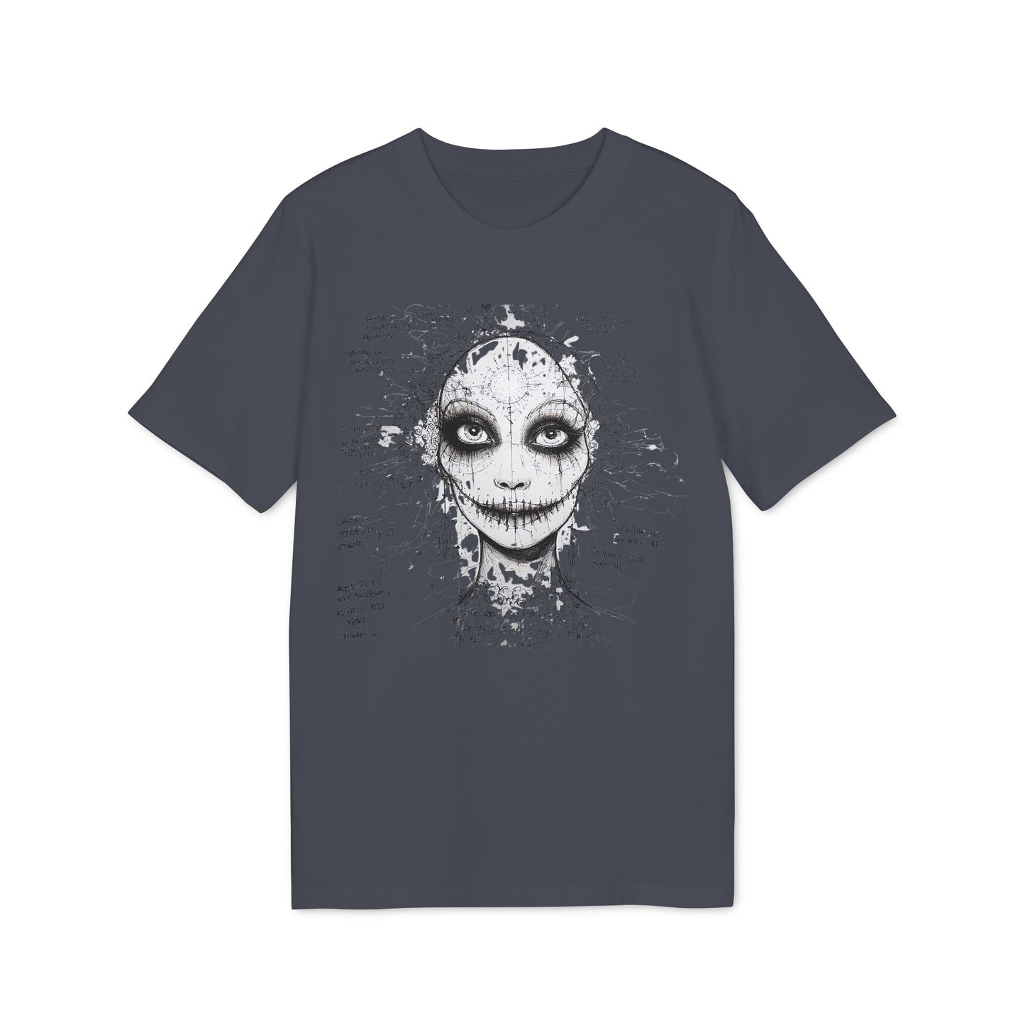 Ucique Stitched Smile T-Shirt – Surreal Gothic Face Design | Eco Unisex Streetwear