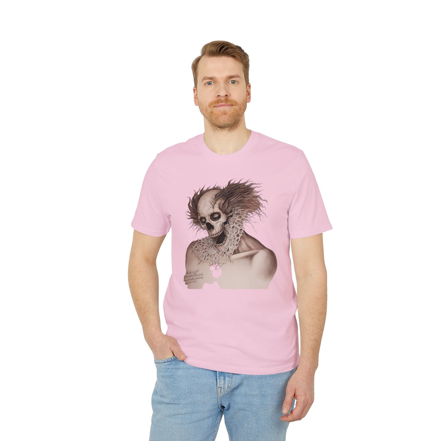 Ucique Bone Jester T-Shirt – Surreal Skull Portrait | Organic Cotton Eco Gothic Streetwear