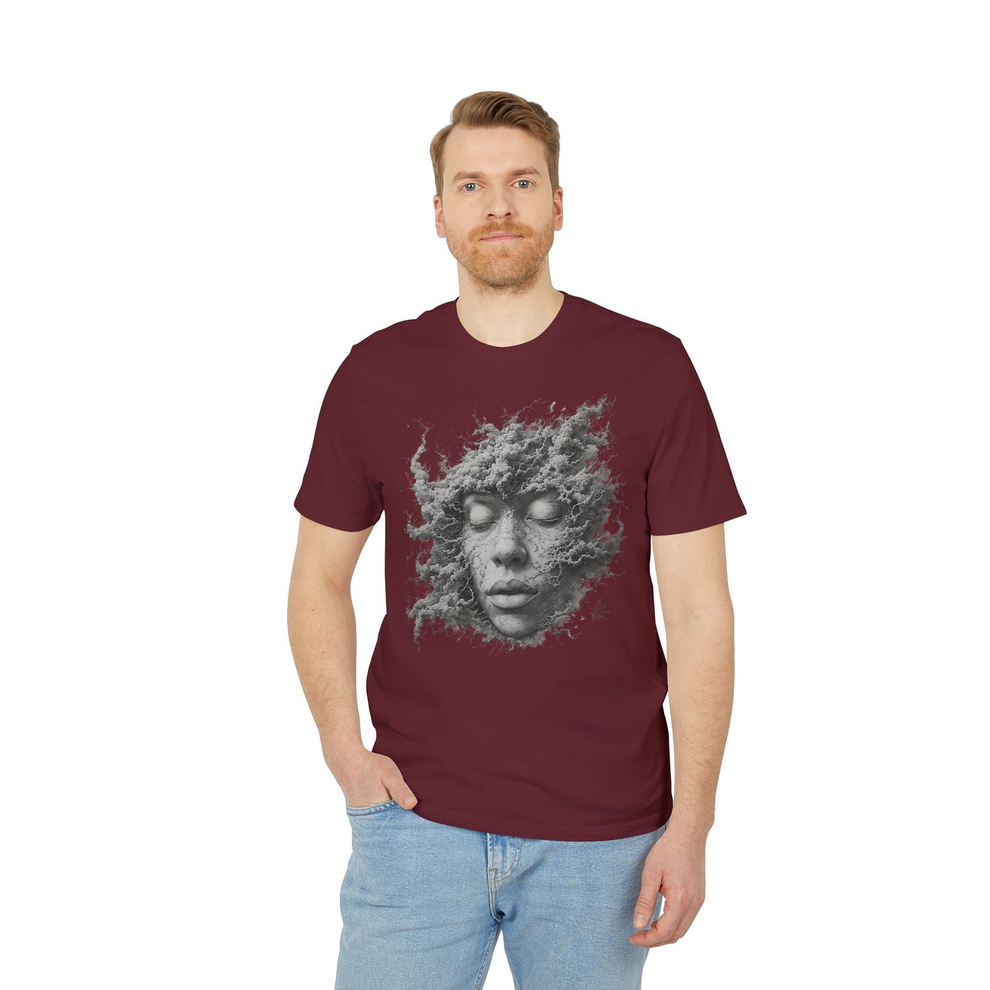 Ucique Dust of Silence T-Shirt – Surreal Face Fragment Design | Organic Cotton Eco Streetwear