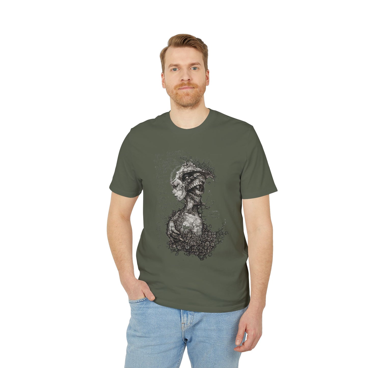 Ucique Dual Existence T-Shirt – Surreal Line-Art Fusion | Organic Cotton Eco Streetwear