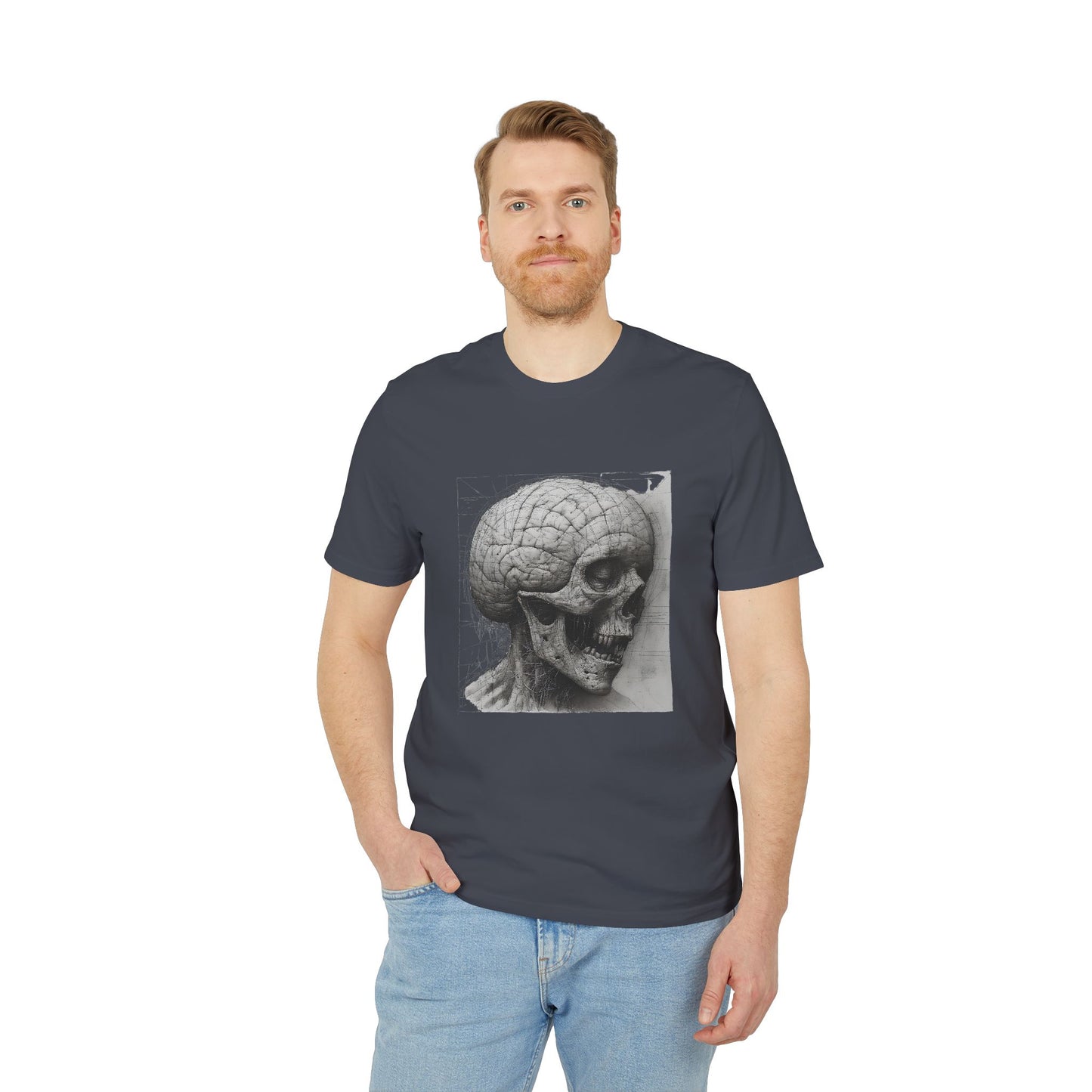 Ucique Mind Anatomy T-Shirt – Surreal Skull Blueprint Design | Organic Cotton Eco Streetwear