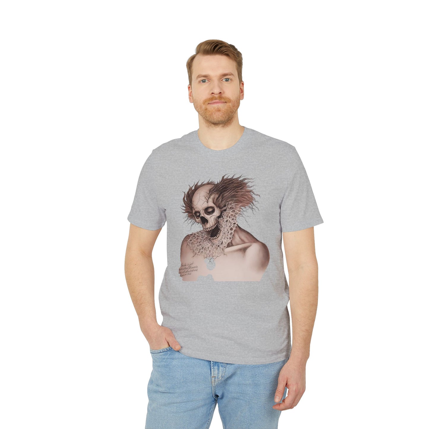 Ucique Bone Jester T-Shirt – Surreal Skull Portrait | Organic Cotton Eco Gothic Streetwear