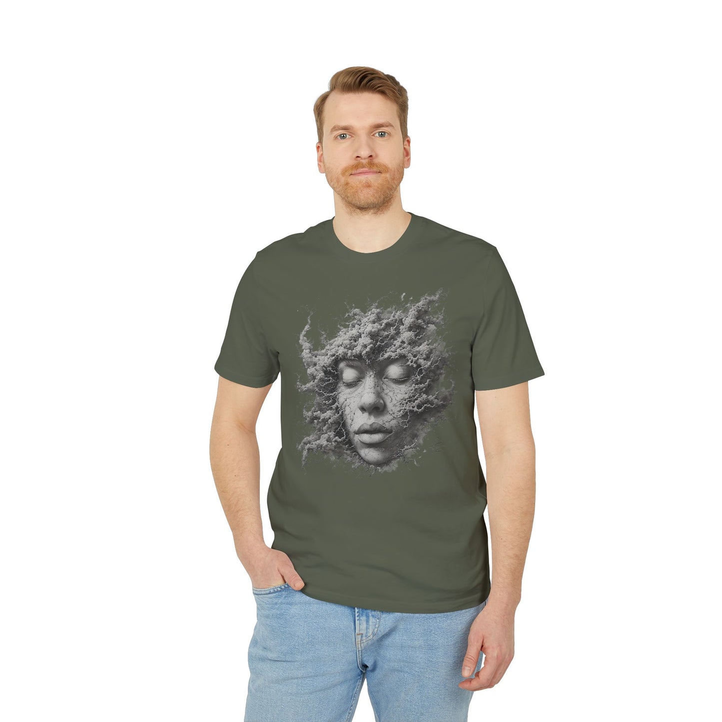 Ucique Dust of Silence T-Shirt – Surreal Face Fragment Design | Organic Cotton Eco Streetwear