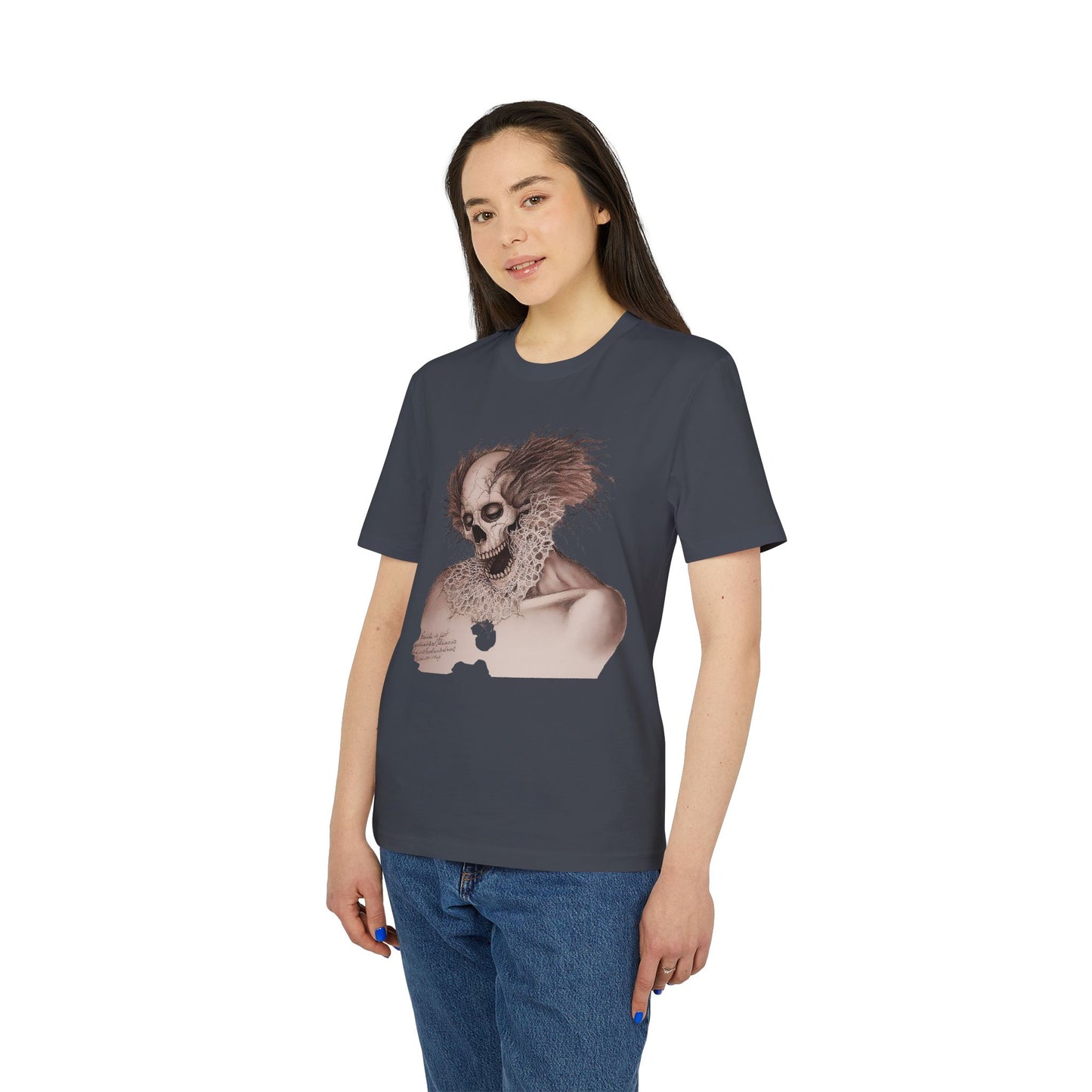 Ucique Bone Jester T-Shirt – Surreal Skull Portrait | Organic Cotton Eco Gothic Streetwear