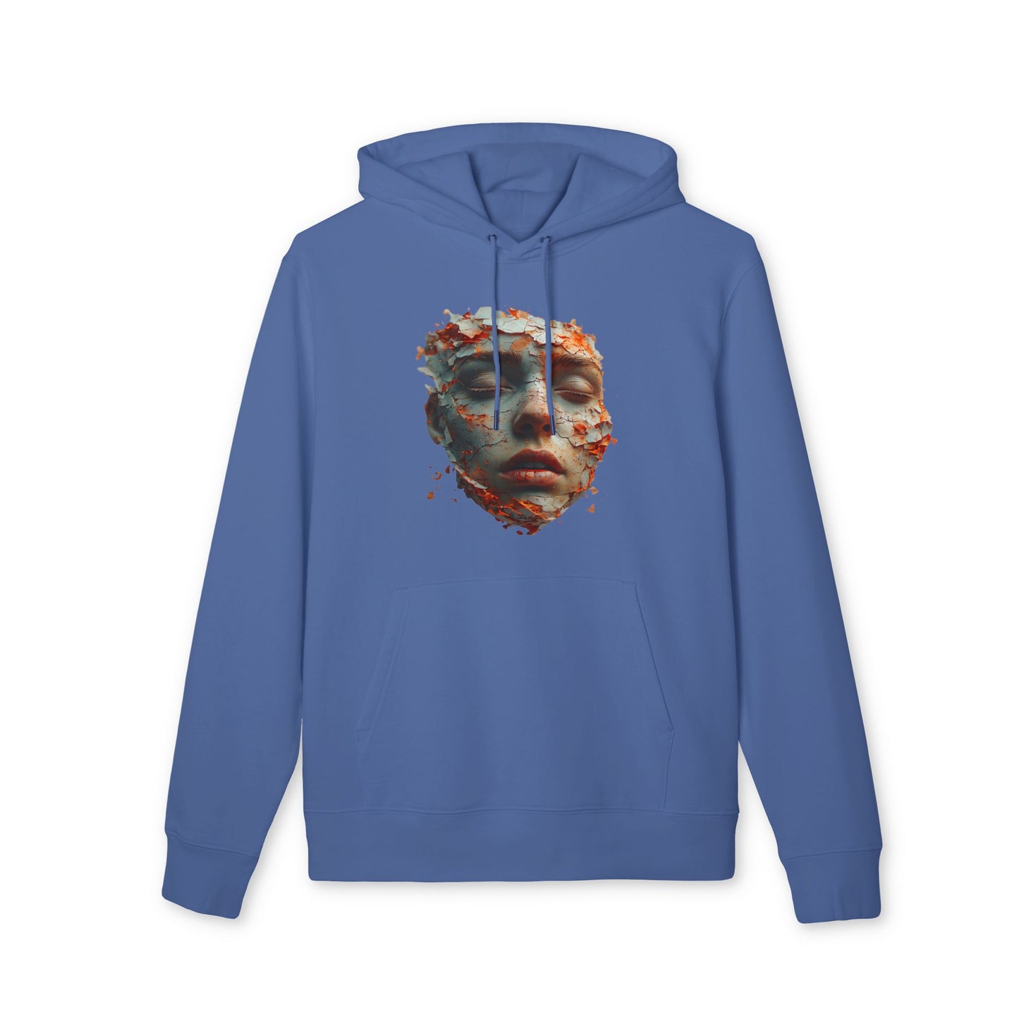 Ucique Fragmented Serenity Hoodie – Surreal Cracked Face Design | Organic Cotton Eco Gothic Streetwear