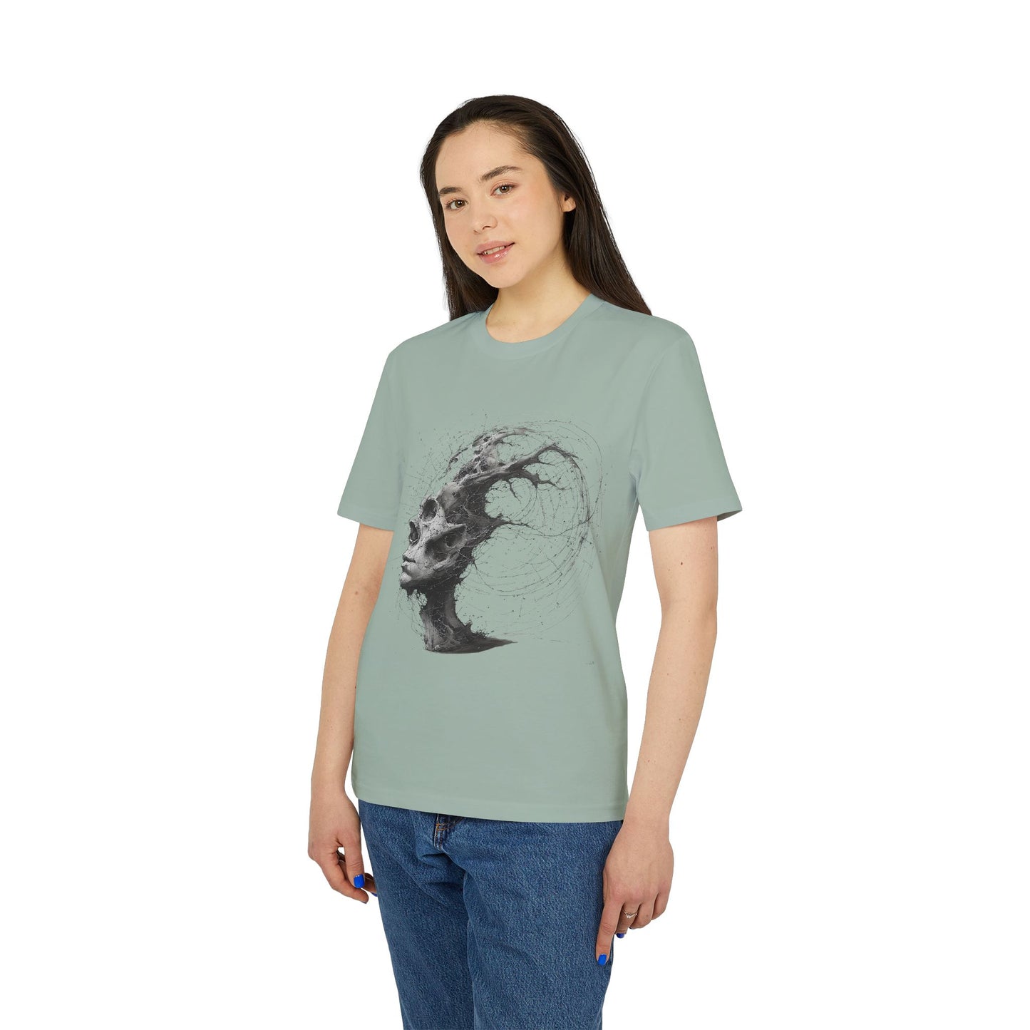 Ucique Echo Skull T-Shirt – Surreal Cosmic Anatomy Design | Organic Cotton Eco Streetwear