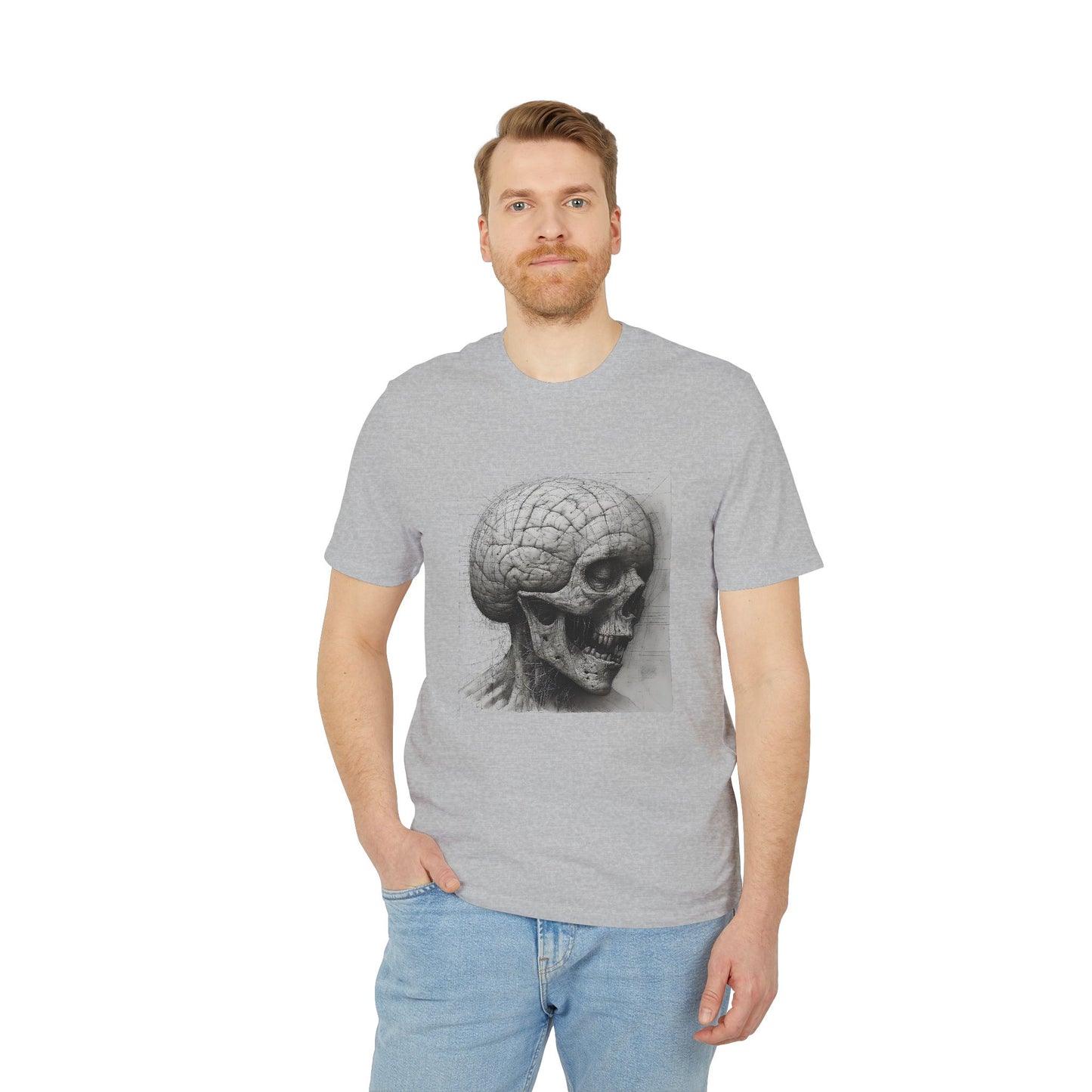 Ucique Mind Anatomy T-Shirt – Surreal Skull Blueprint Design | Organic Cotton Eco Streetwear