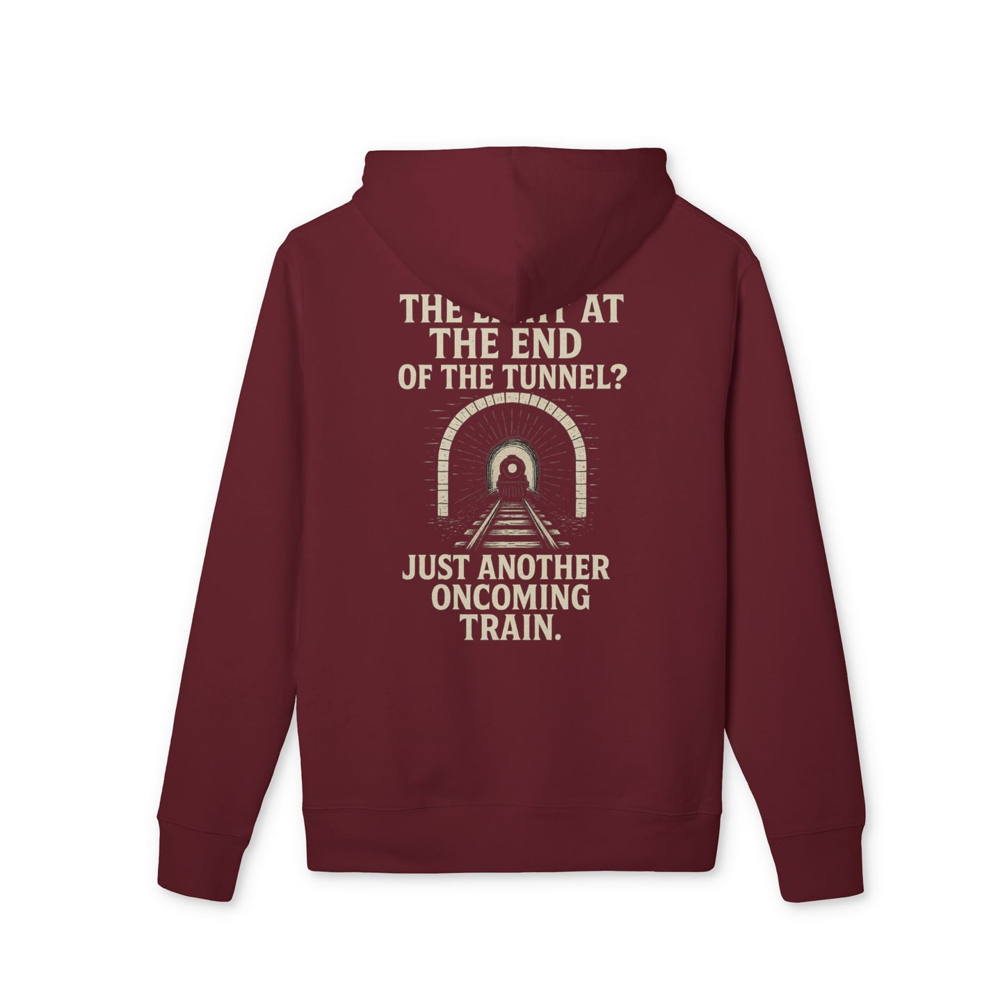 Ucique Organic Tunnel Hoodie – The Light at the End? Just Another Oncoming Train | Eco Gothic Sarcasm Streetwear