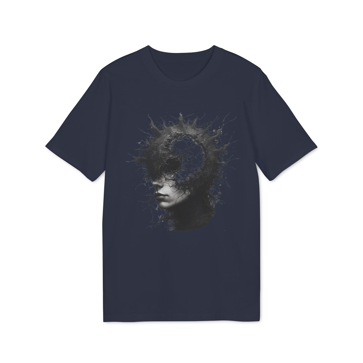 Ucique Spiral Mind T-Shirt – Surreal Cracked Head Design | Organic Cotton Eco Streetwear