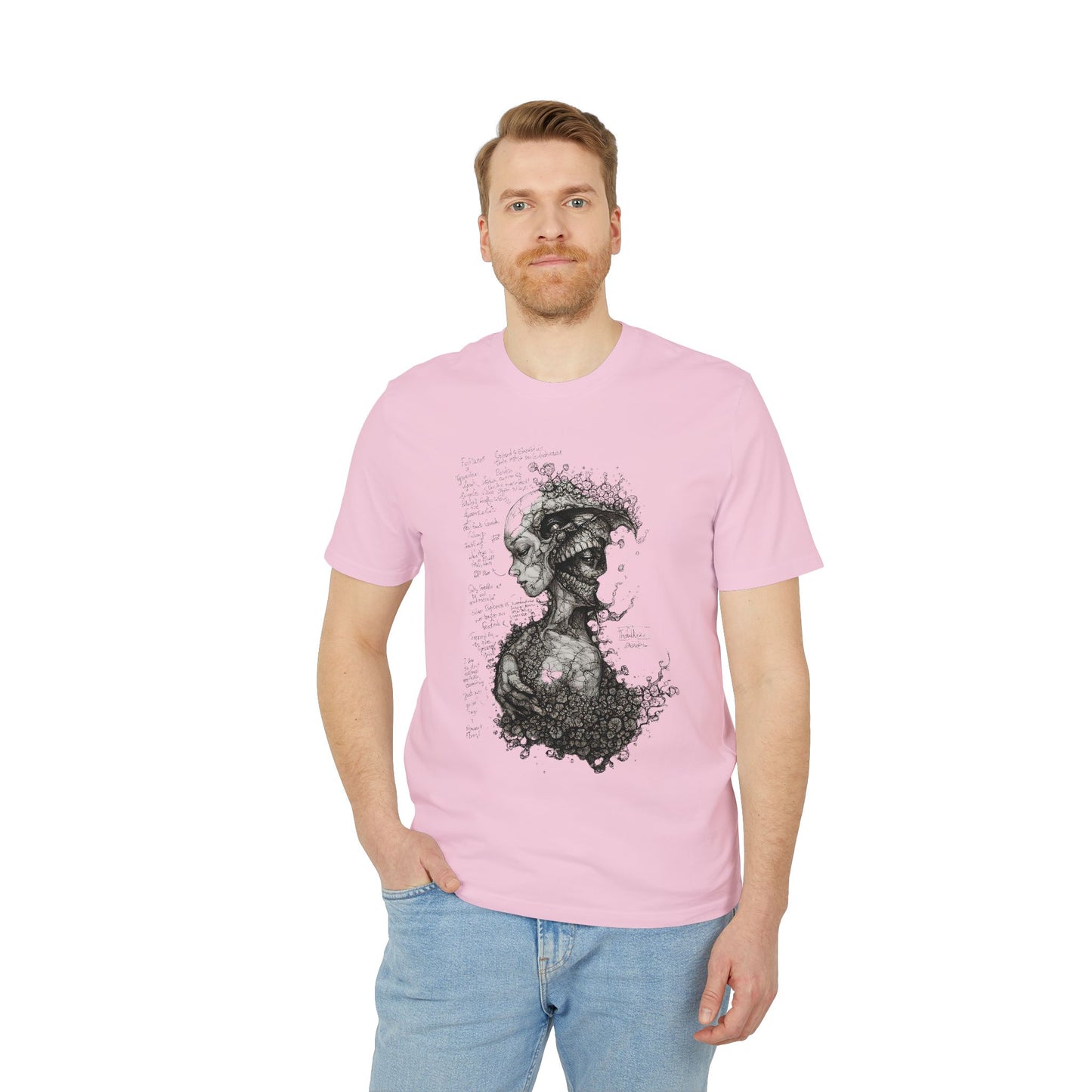 Ucique Dual Existence T-Shirt – Surreal Line-Art Fusion | Organic Cotton Eco Streetwear