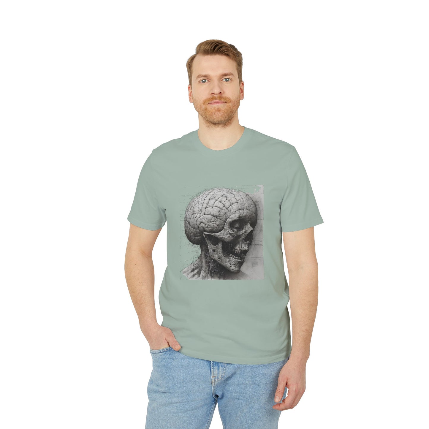 Ucique Mind Anatomy T-Shirt – Surreal Skull Blueprint Design | Organic Cotton Eco Streetwear