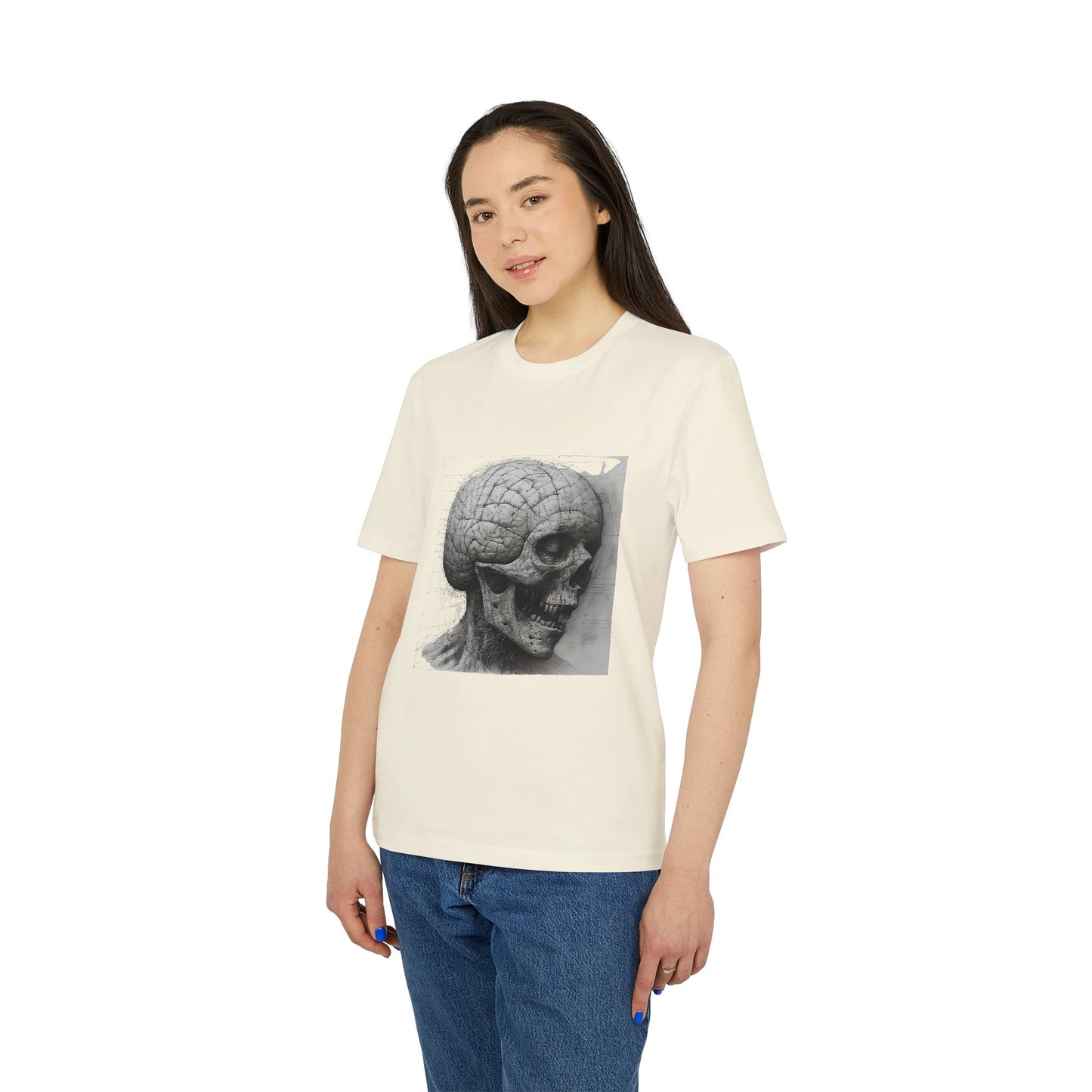 Ucique Mind Anatomy T-Shirt – Surreal Skull Blueprint Design | Organic Cotton Eco Streetwear