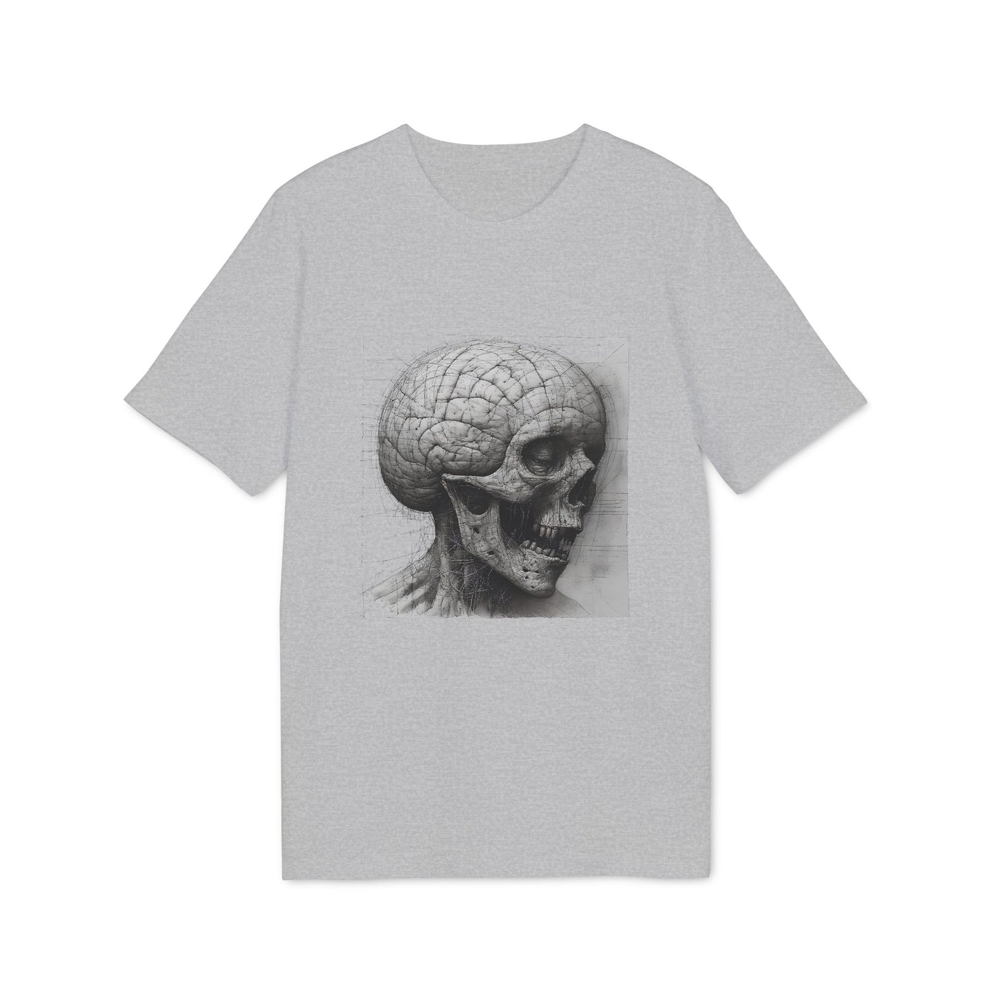 Ucique Mind Anatomy T-Shirt – Surreal Skull Blueprint Design | Organic Cotton Eco Streetwear