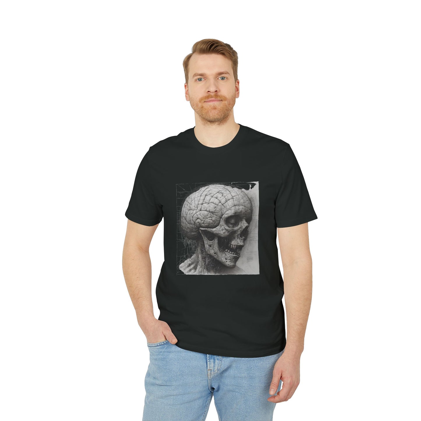 Ucique Mind Anatomy T-Shirt – Surreal Skull Blueprint Design | Organic Cotton Eco Streetwear