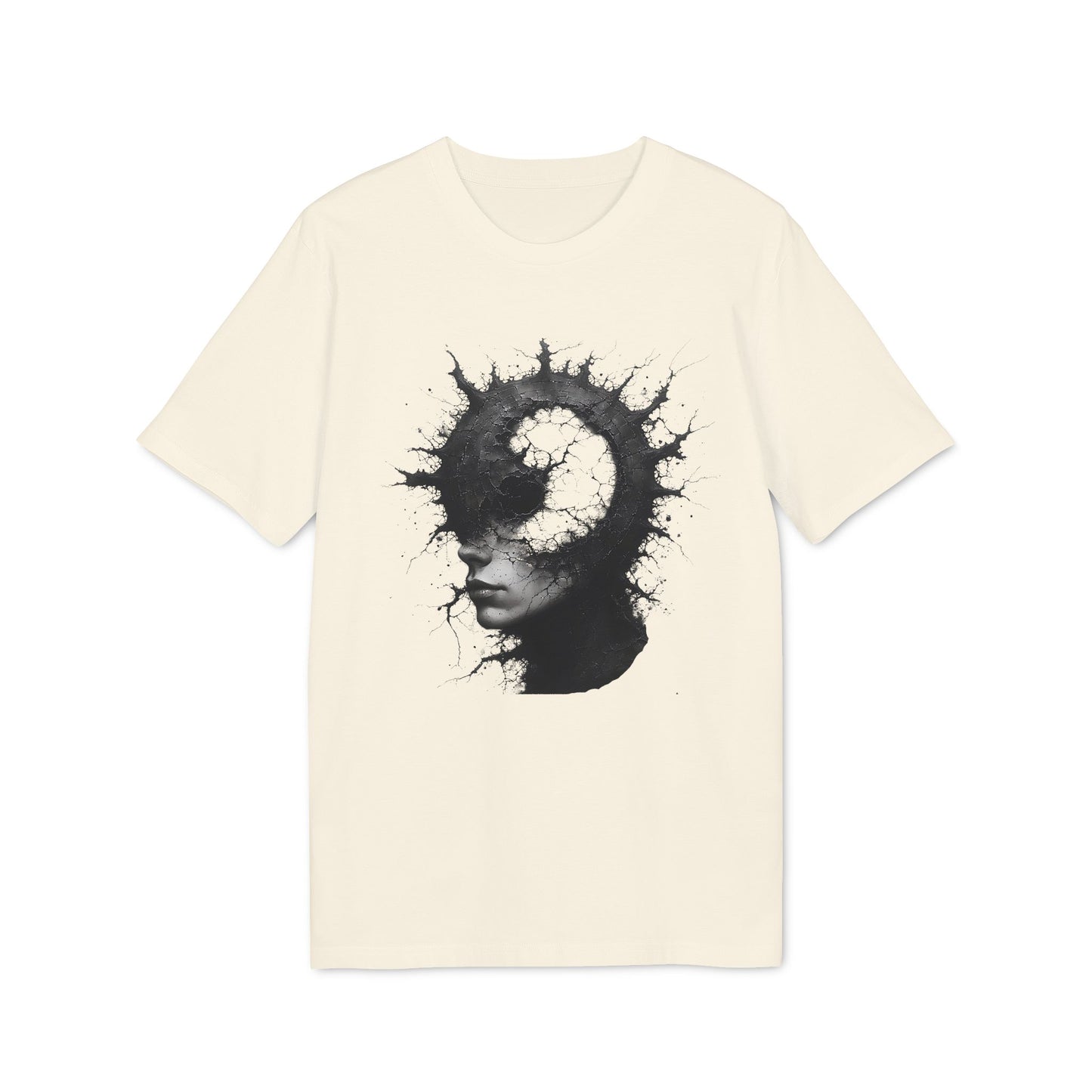 Ucique Spiral Mind T-Shirt – Surreal Cracked Head Design | Organic Cotton Eco Streetwear