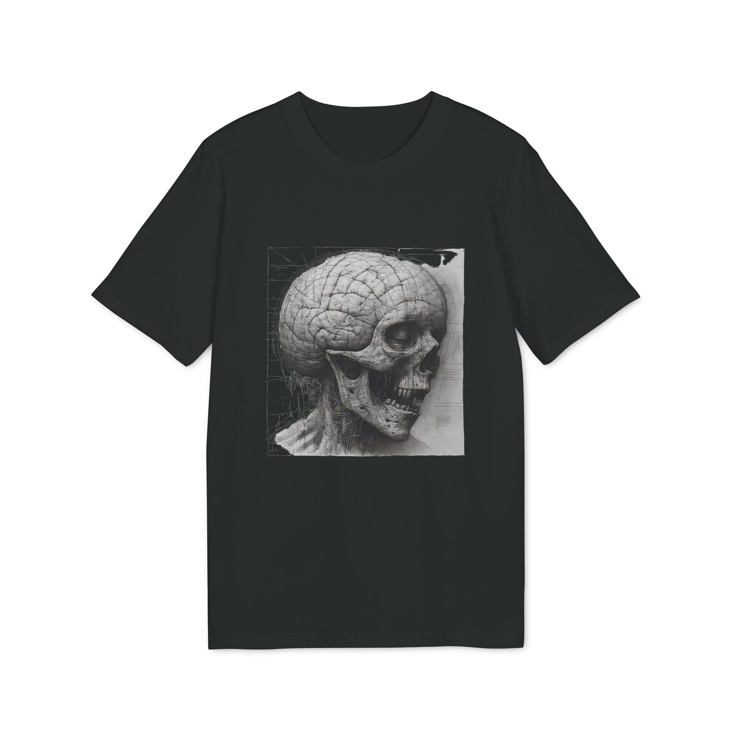 Ucique Mind Anatomy T-Shirt – Surreal Skull Blueprint Design | Organic Cotton Eco Streetwear